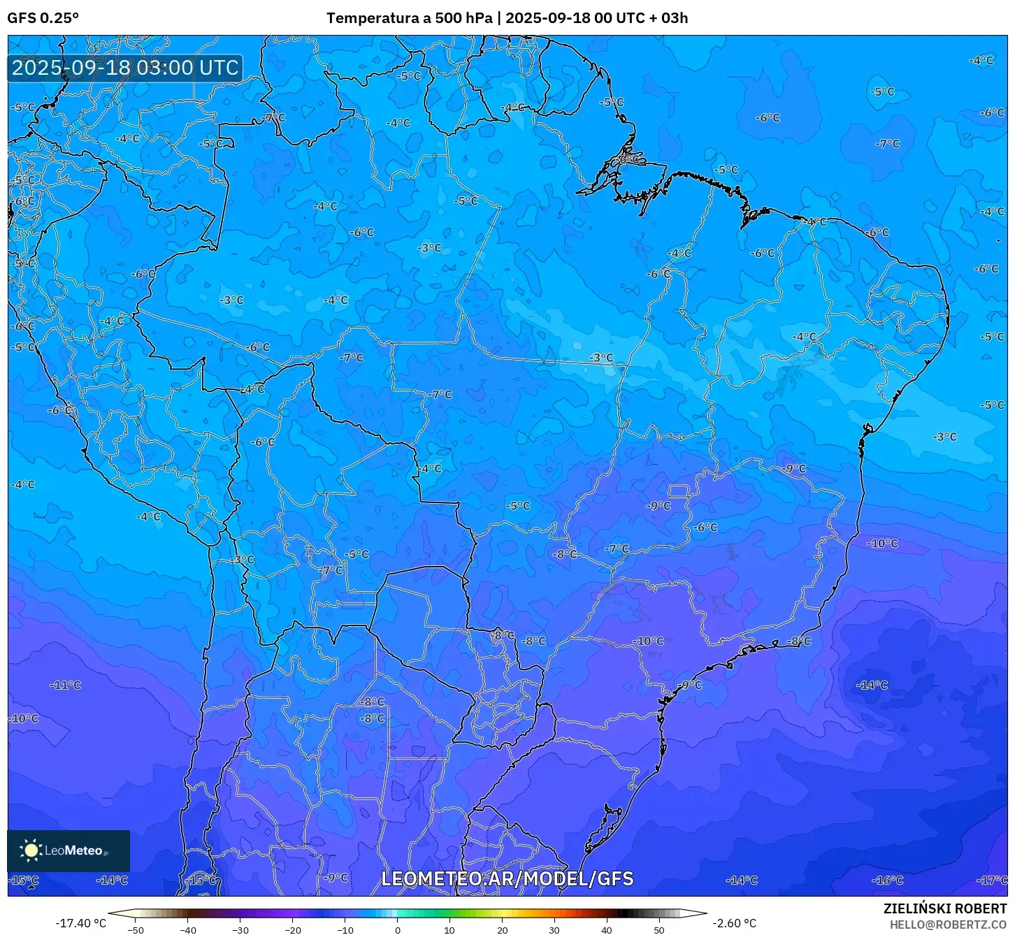 GFS model - Brasil, Temperatura a 500 hPa GFS model - Brasil, Temperatura a 500 hPa