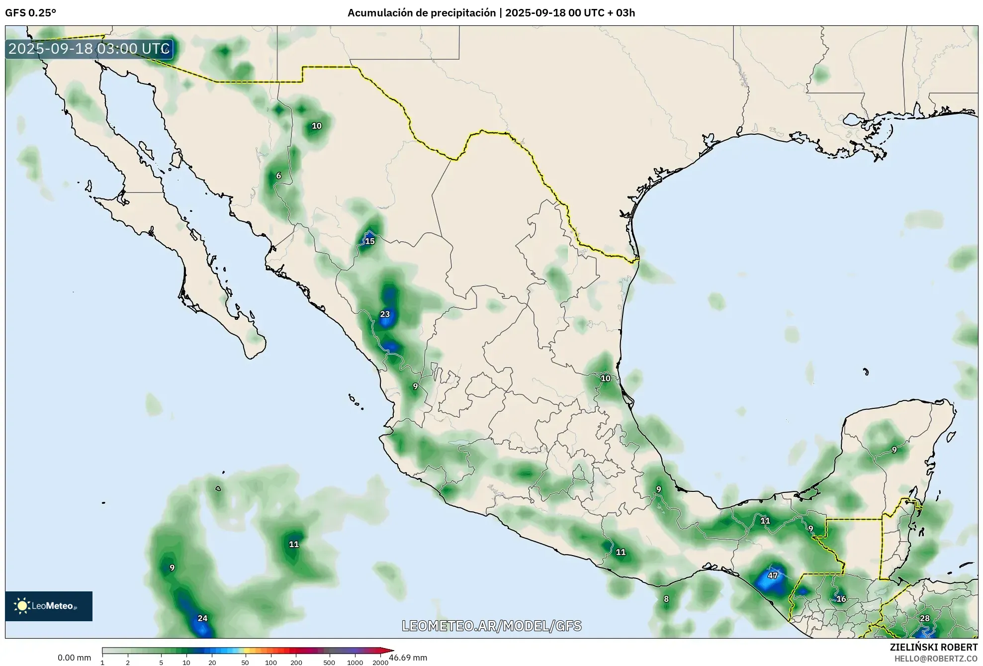 GFS model - México, Acumulación de precipitación