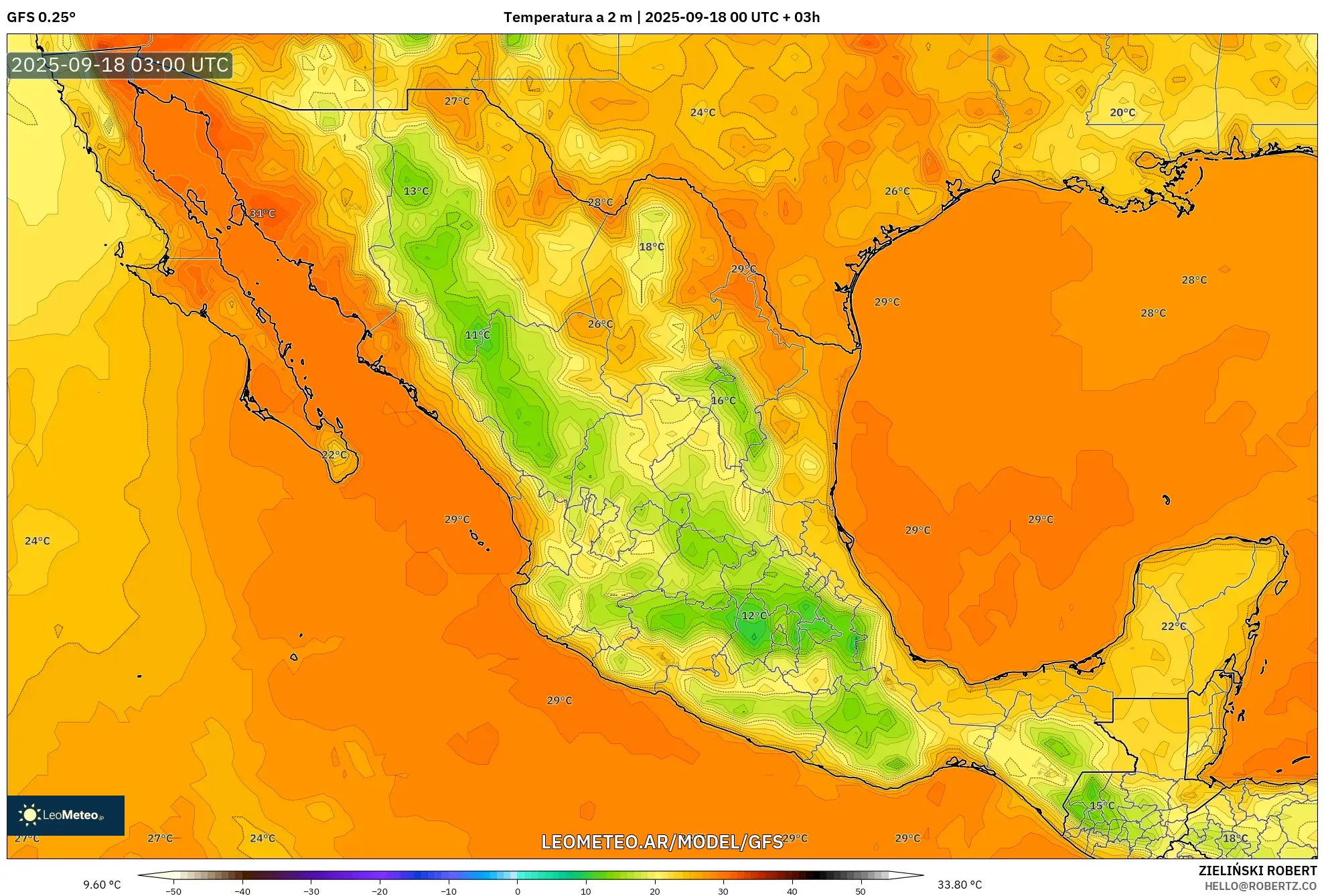GFS model - México, Temperatura a 2 m