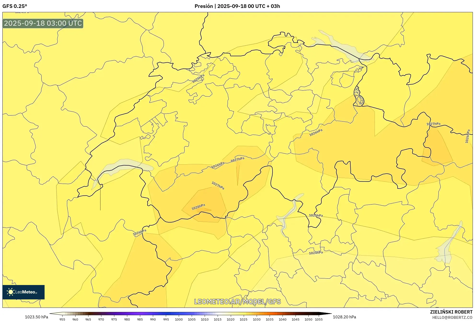 GFS model - Suiza, Presión