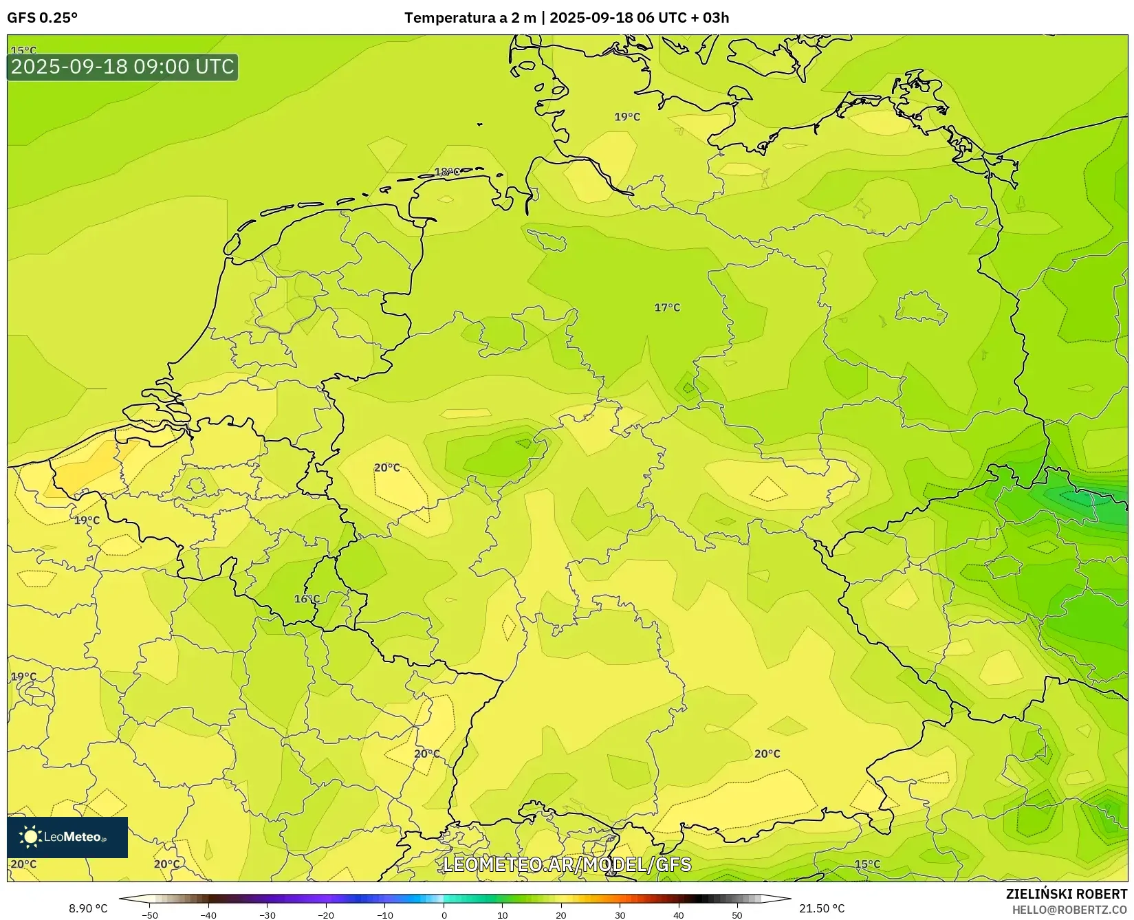GFS model - Alemania, Temperatura a 2 m