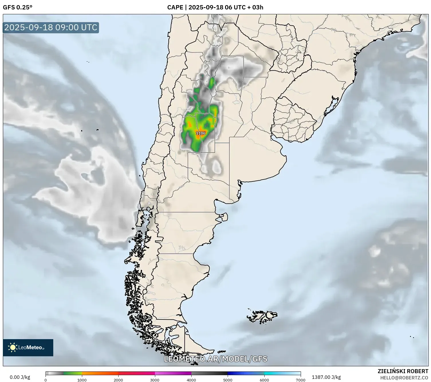GFS model - Argentina, CAPE GFS model - Argentina, CAPE