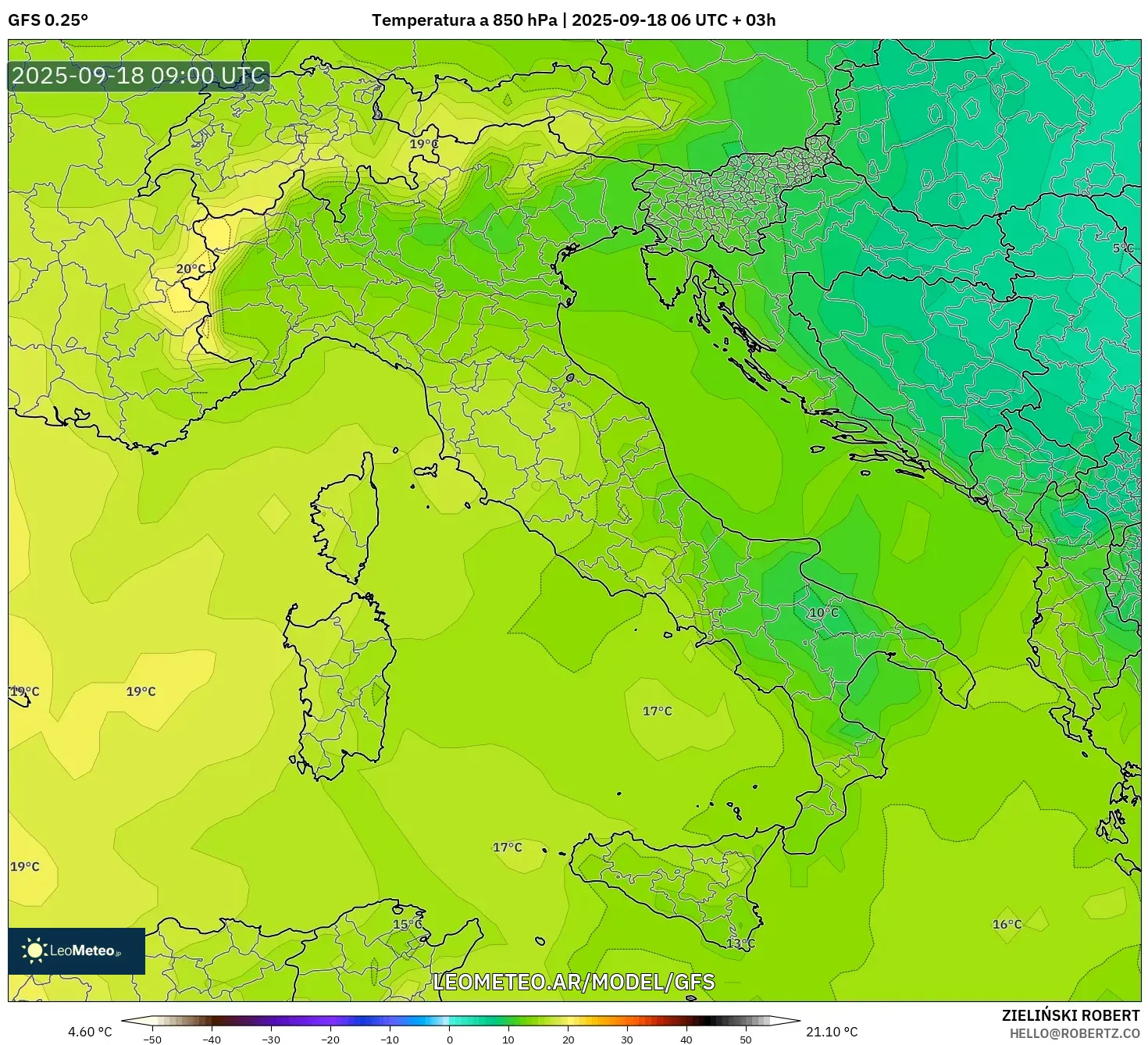 GFS model - Italia, Temperatura a 850 hPa