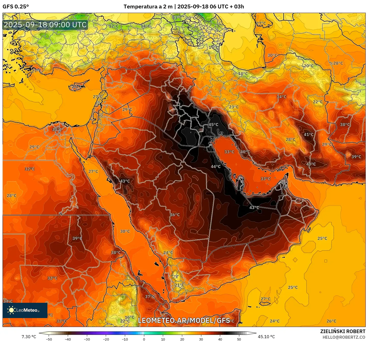 GFS model - Oriente Medio, Temperatura a 2 m GFS model - Oriente Medio, Temperatura a 2 m