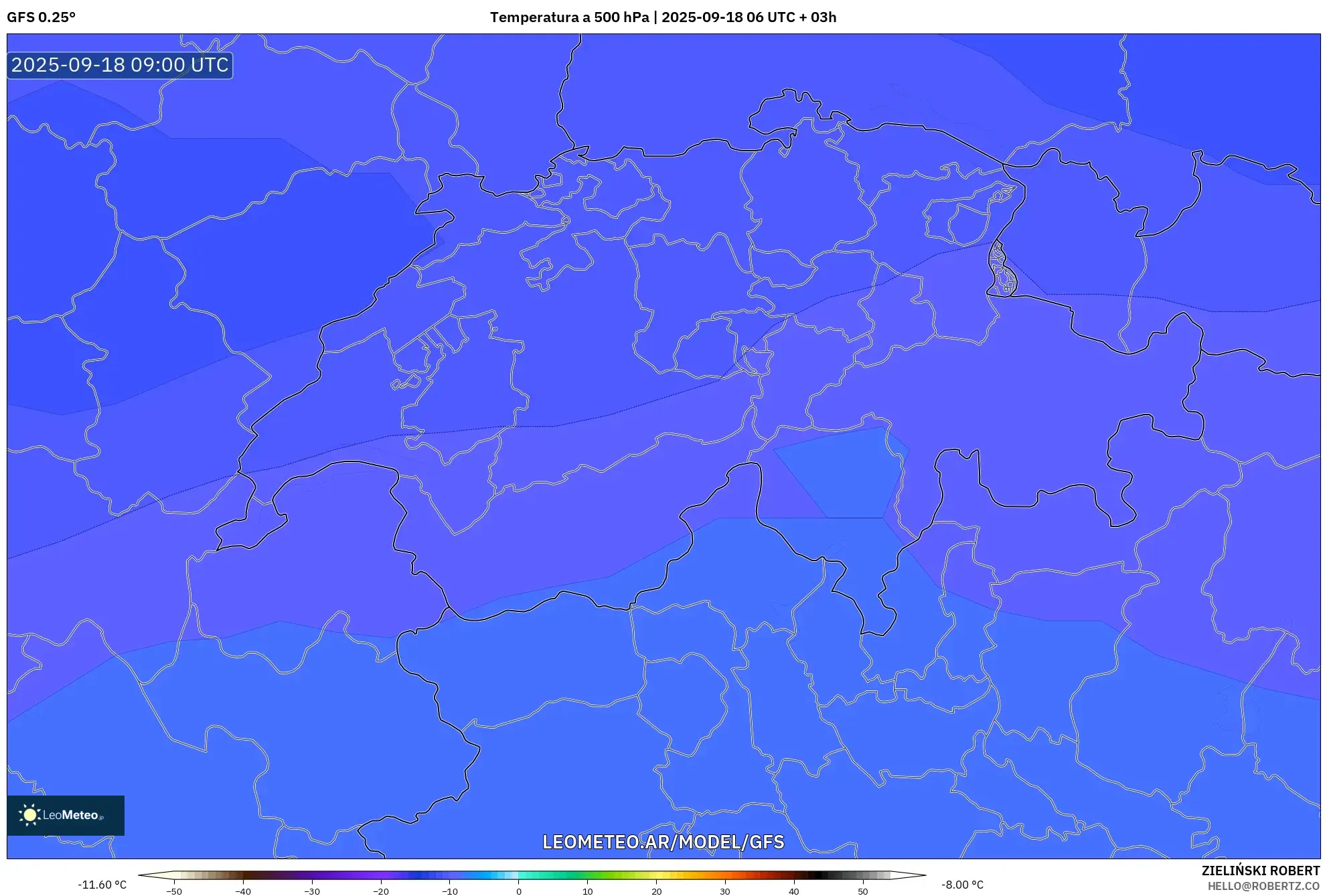 GFS model - Suiza, Temperatura a 500 hPa GFS model - Suiza, Temperatura a 500 hPa