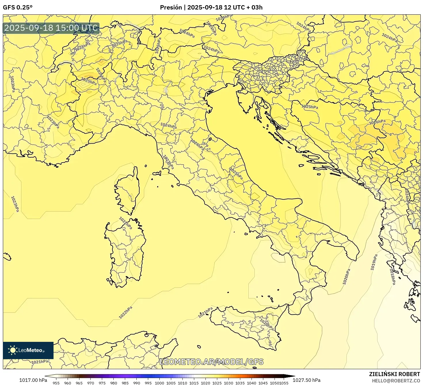GFS model - Italia, Presión GFS model - Italia, Presión