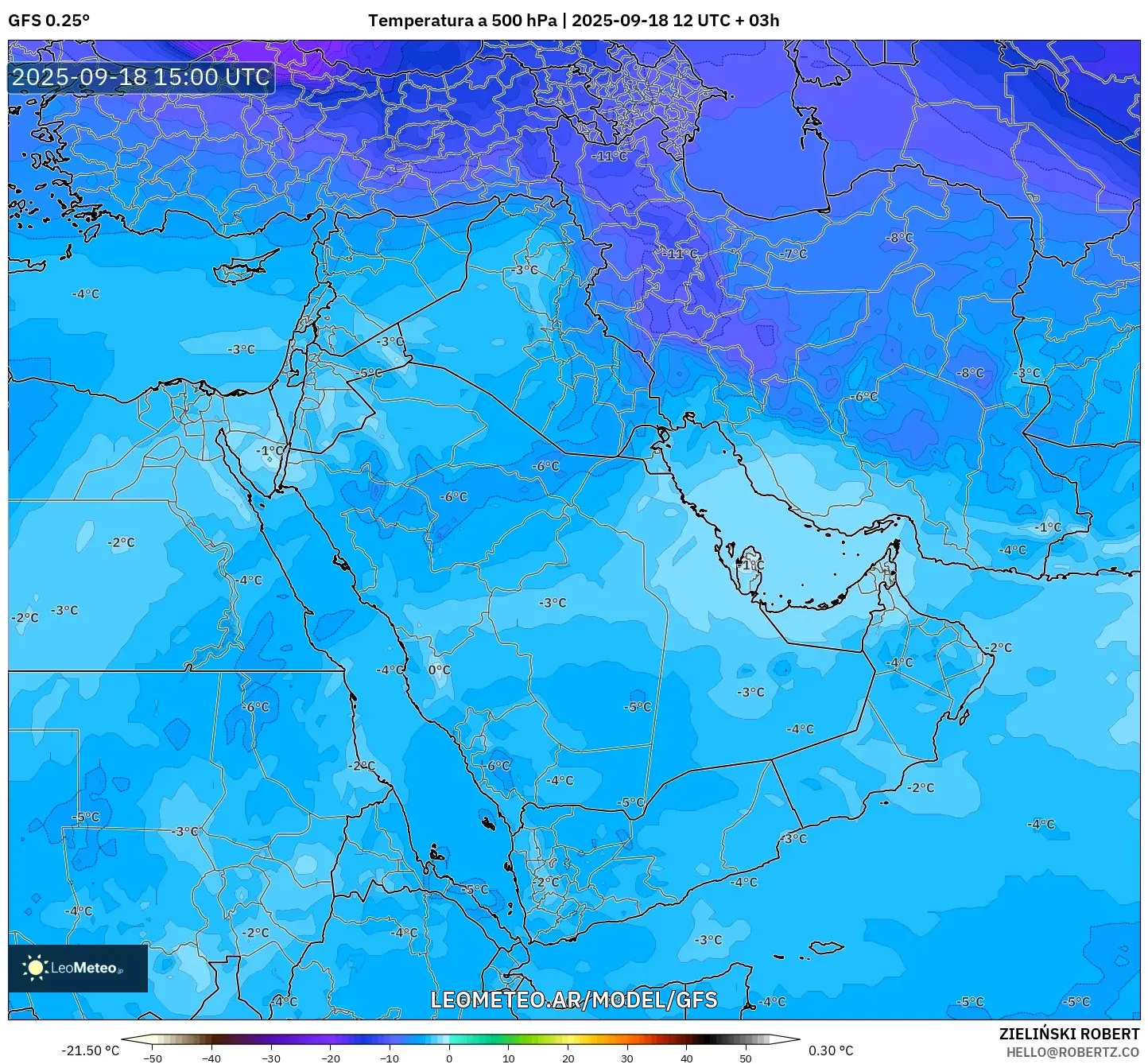 GFS model - Oriente Medio, Temperatura a 500 hPa