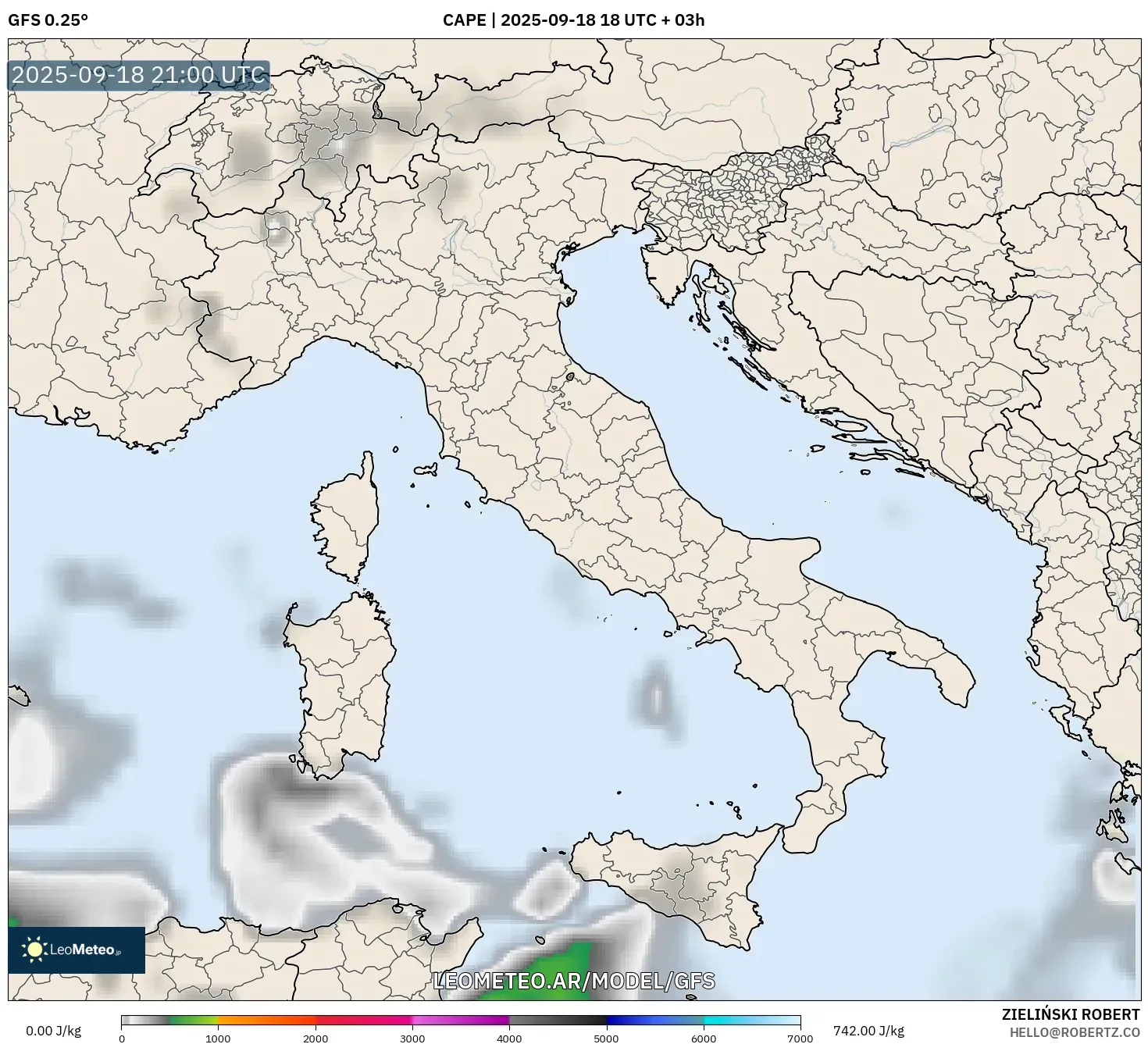 GFS model - Italia, CAPE