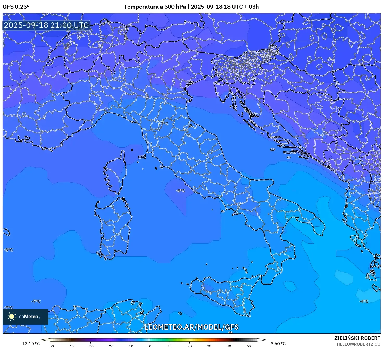 GFS model - Italia, Temperatura a 500 hPa