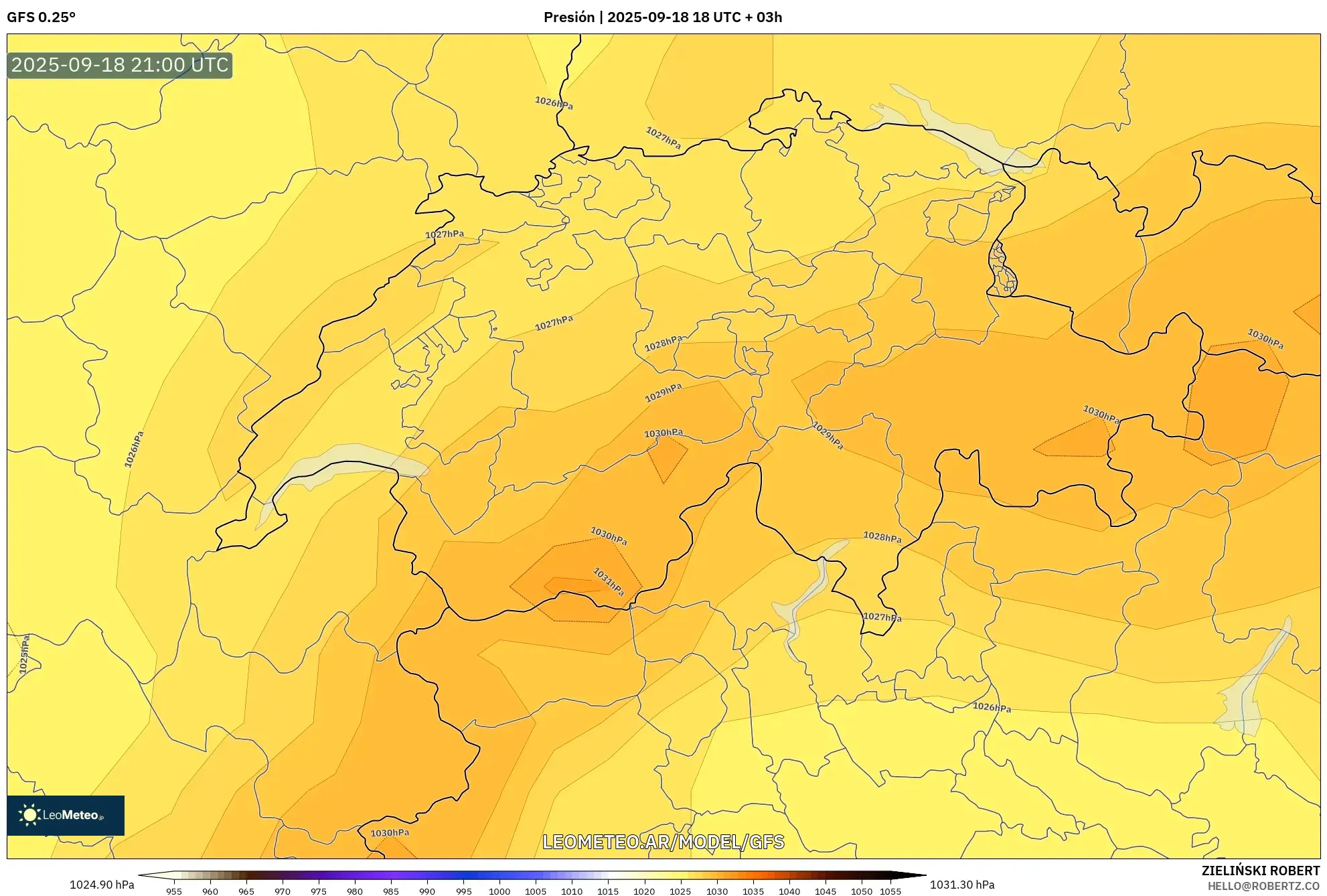 GFS model - Suiza, Presión