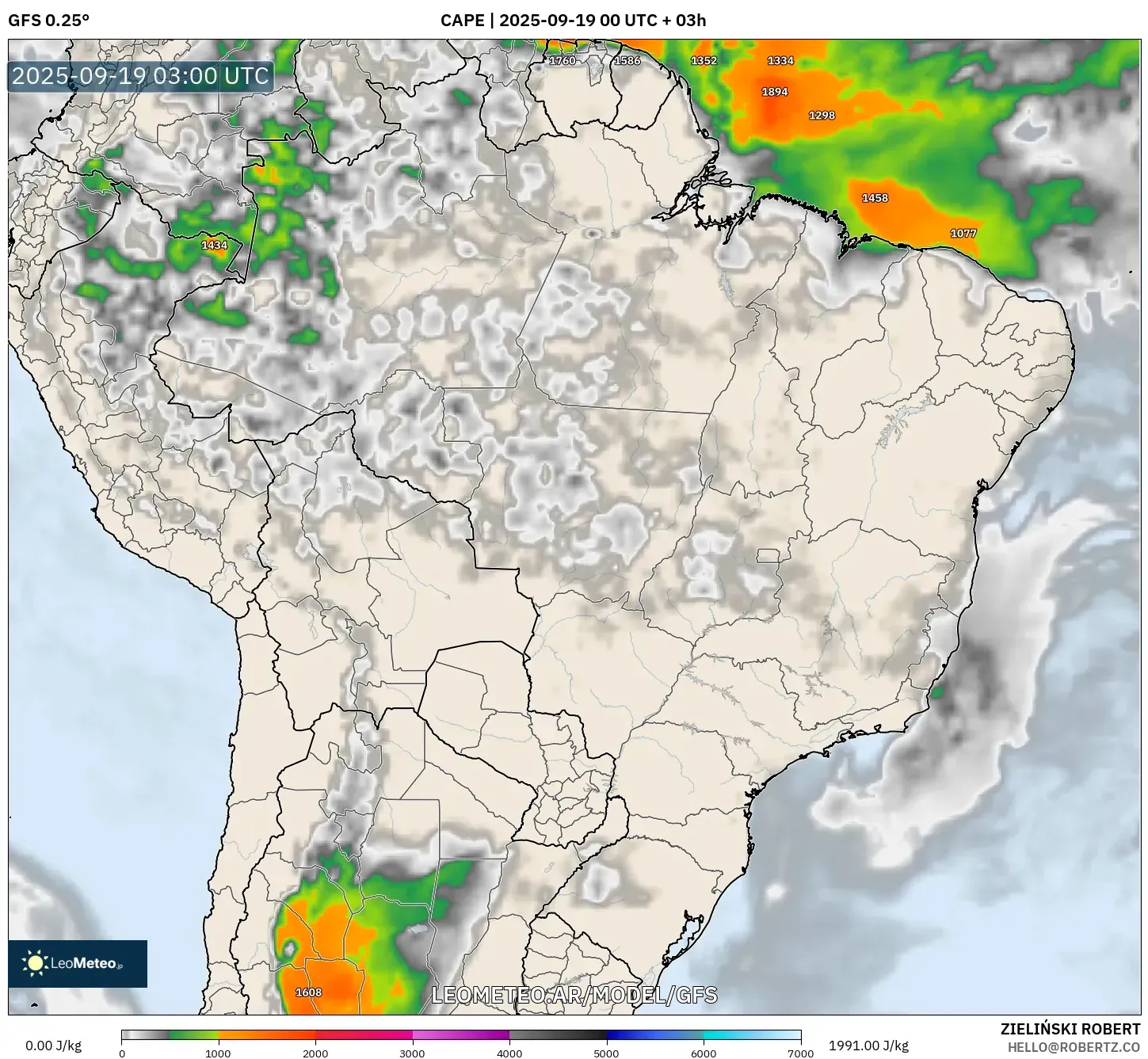 GFS model - Brasil, CAPE