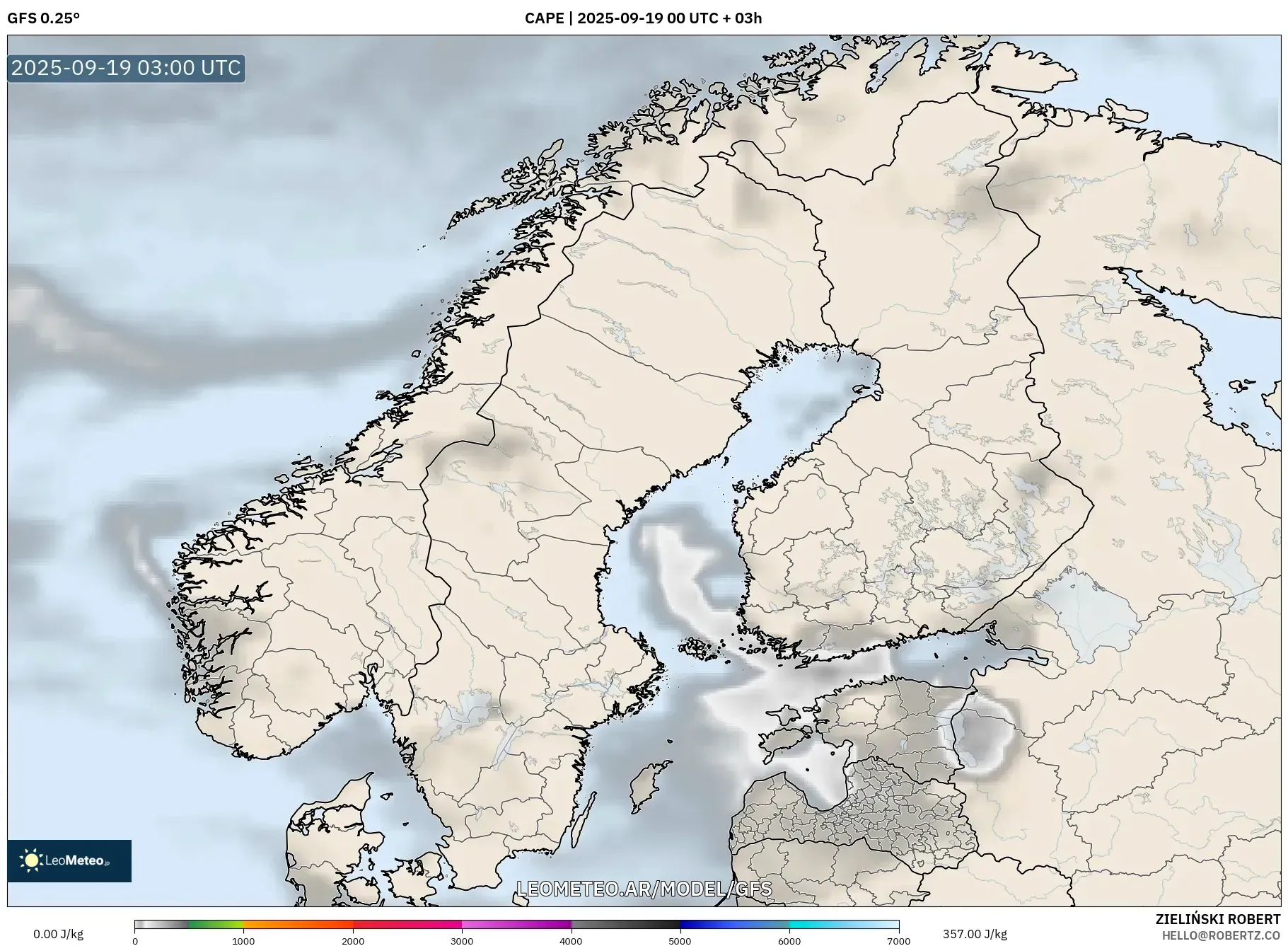 GFS model - Escandinavia, CAPE GFS model - Escandinavia, CAPE