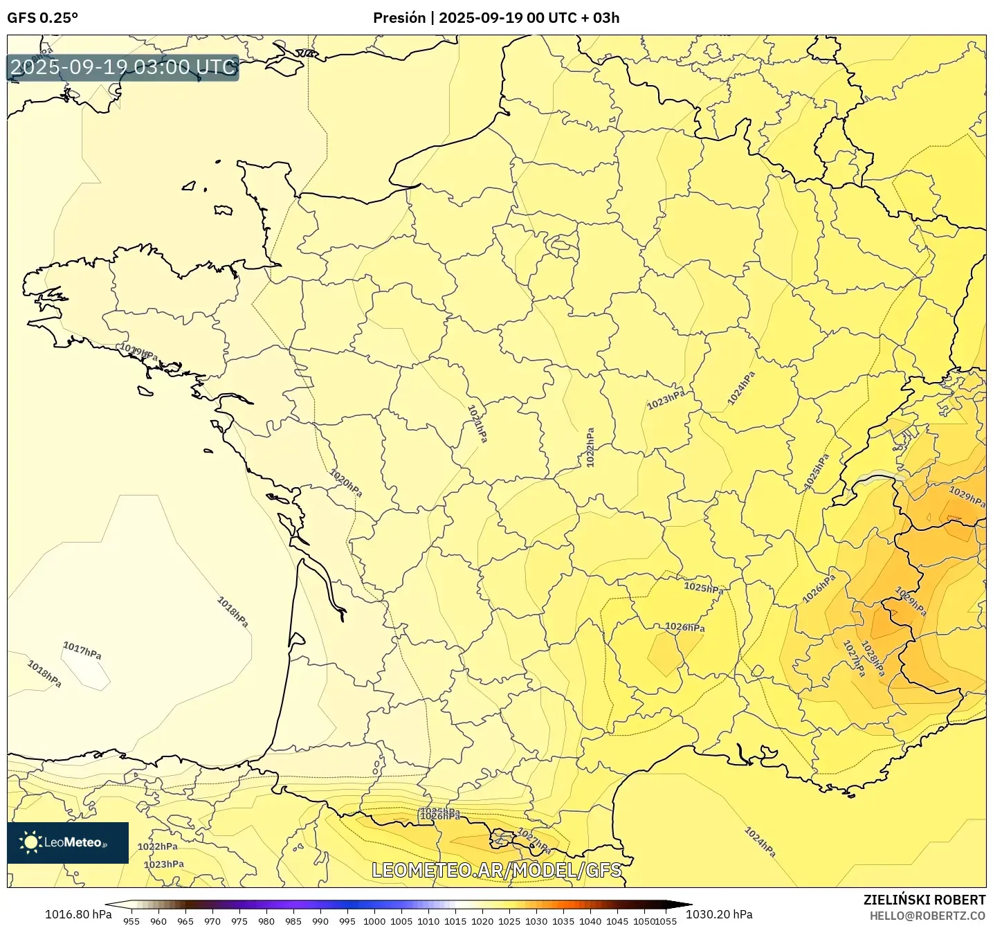 GFS model - Francia, Presión