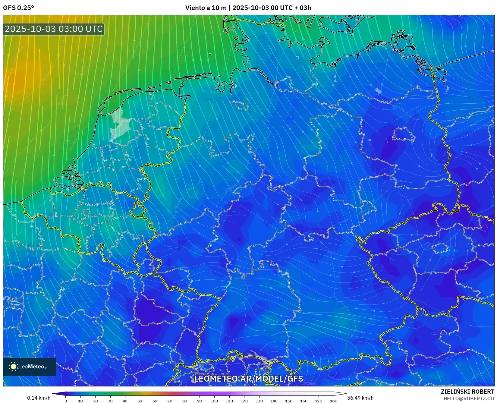 GFS model - Alemania, Viento a 10 m