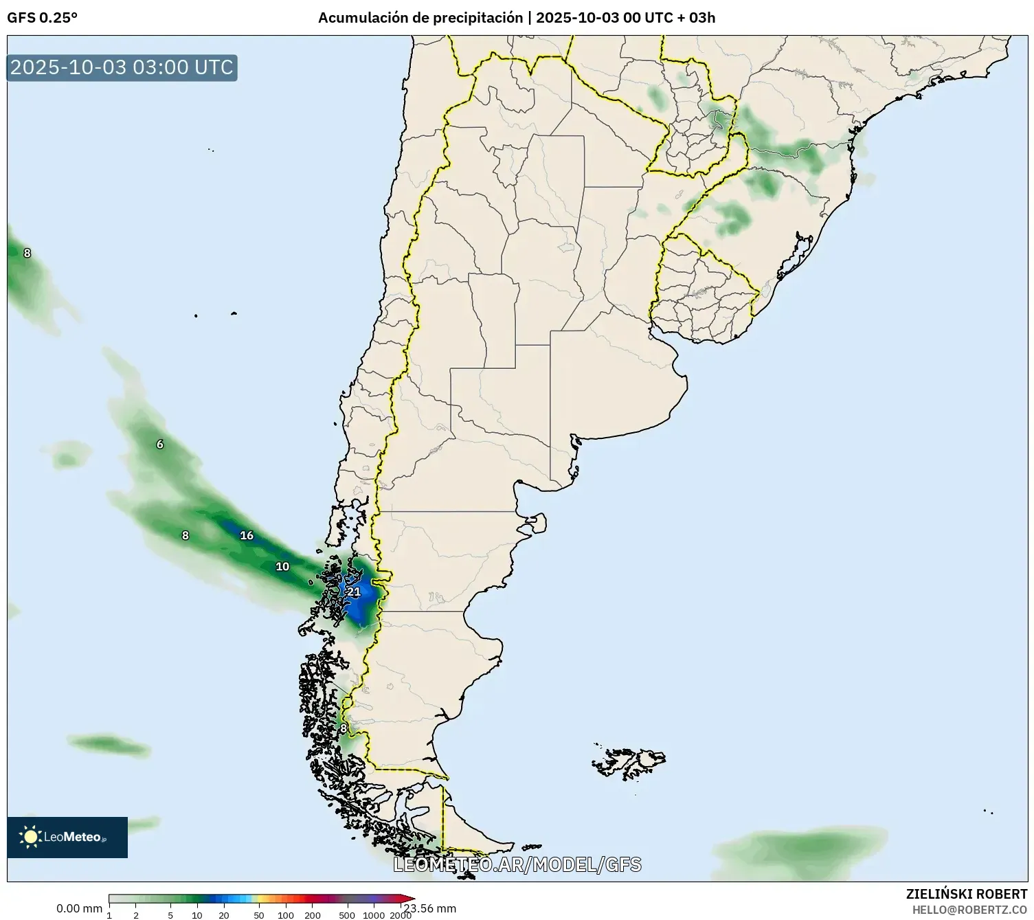 GFS model - Argentina, Acumulación de precipitación