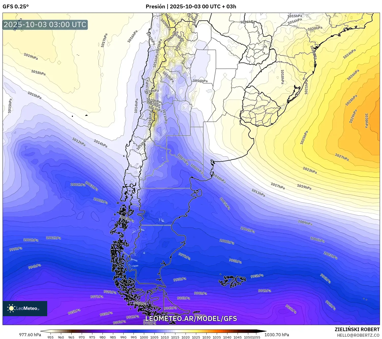 GFS model - Argentina, Presión GFS model - Argentina, Presión