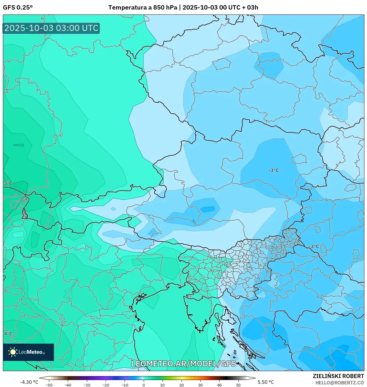 GFS model - Austria, Temperatura a 850 hPa