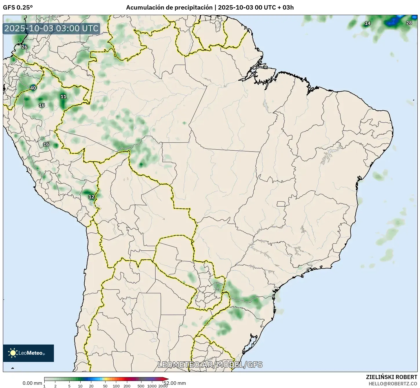 GFS model - Brasil, Acumulación de precipitación
