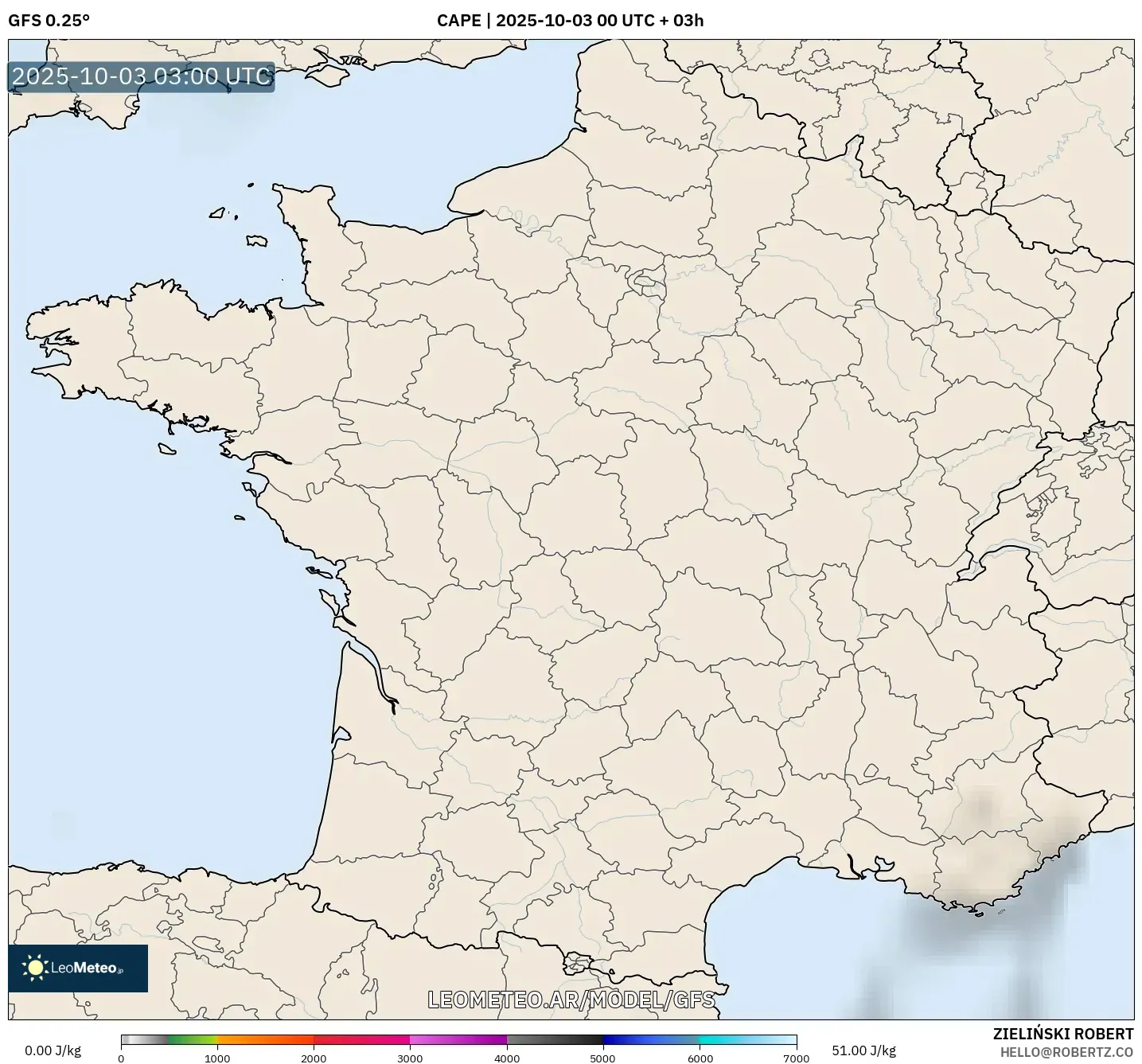 GFS model - Francia, CAPE