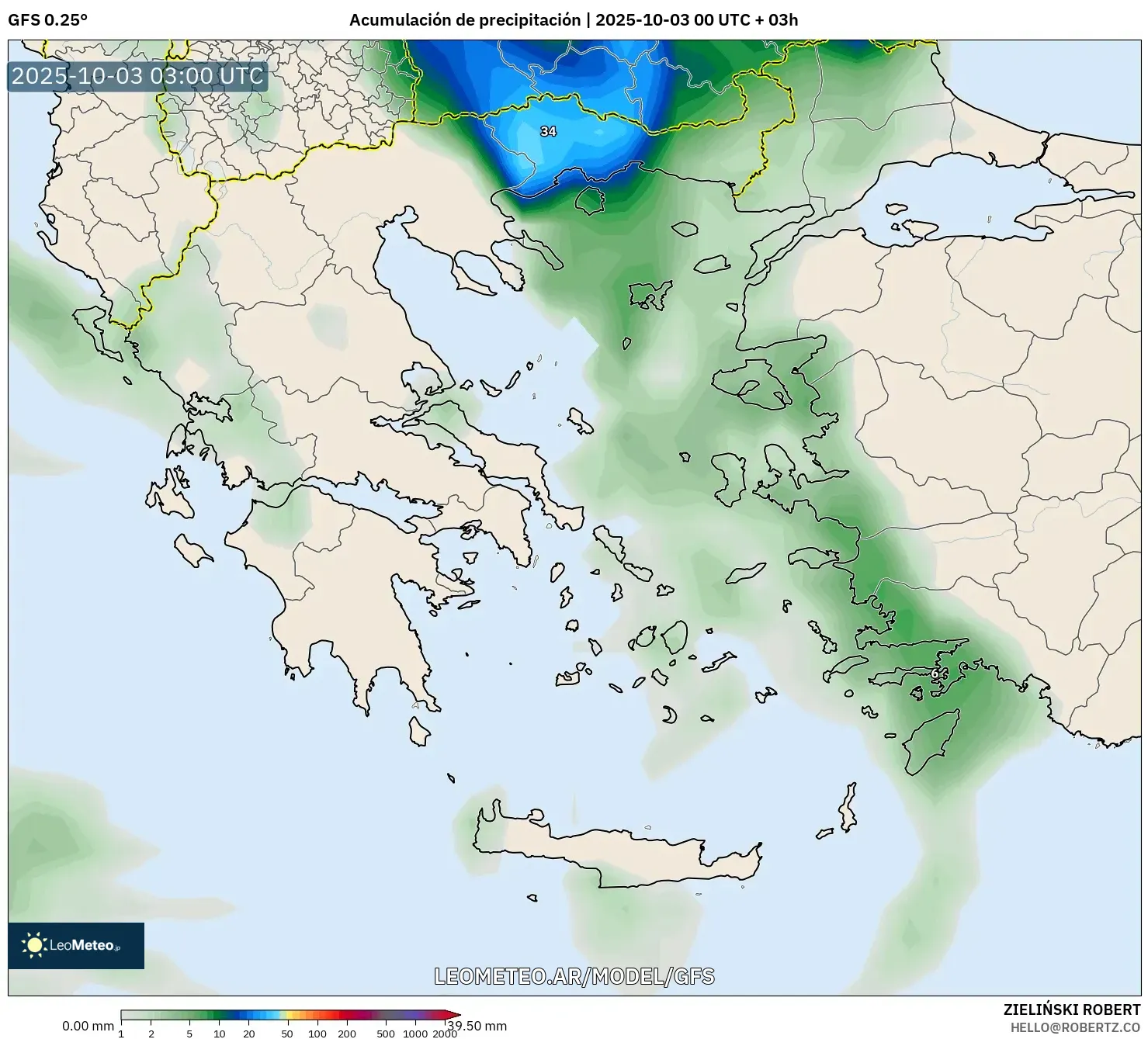 GFS model - Grecia, Acumulación de precipitación