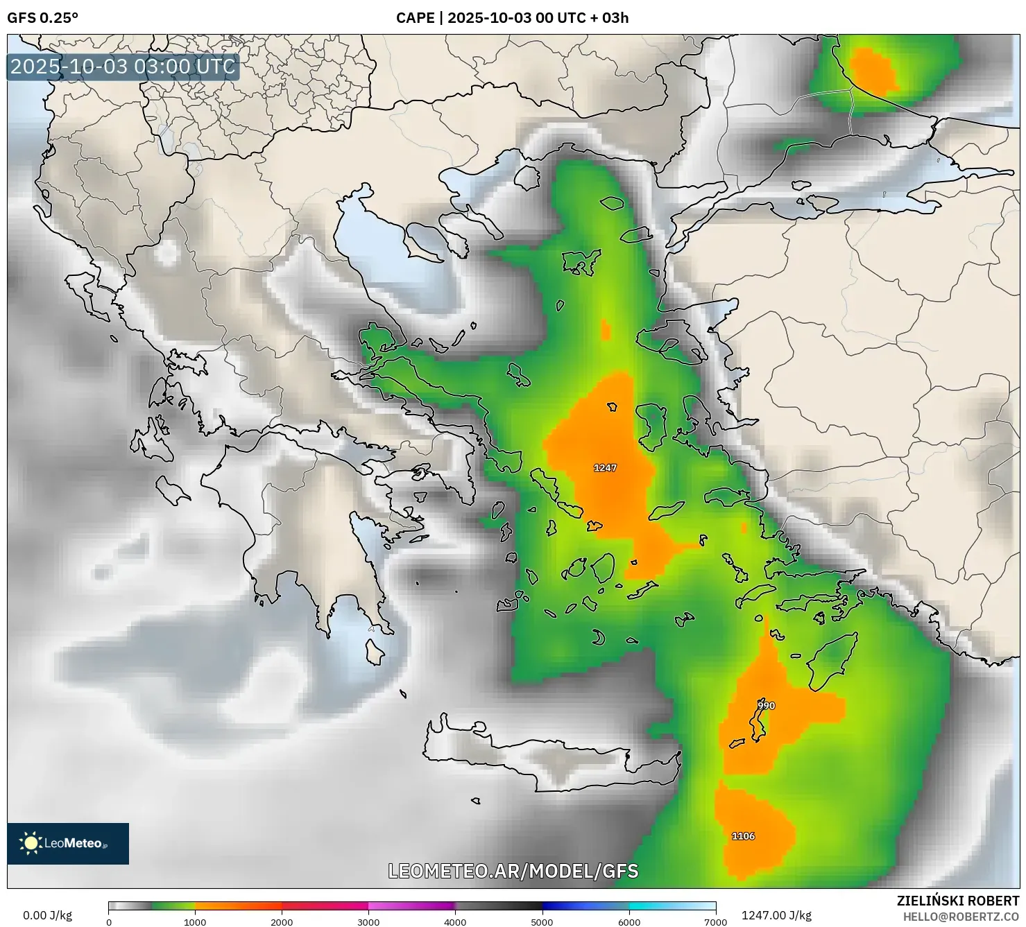 GFS model - Grecia, CAPE