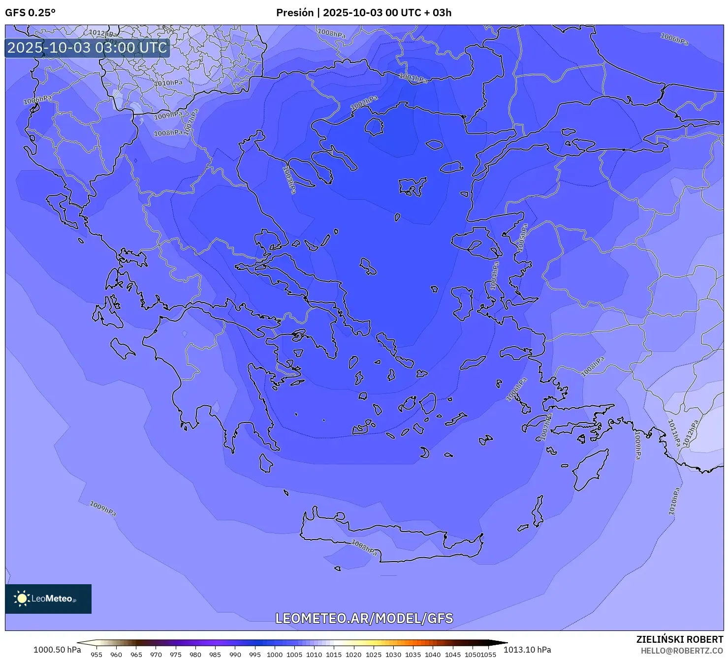 GFS model - Grecia, Presión