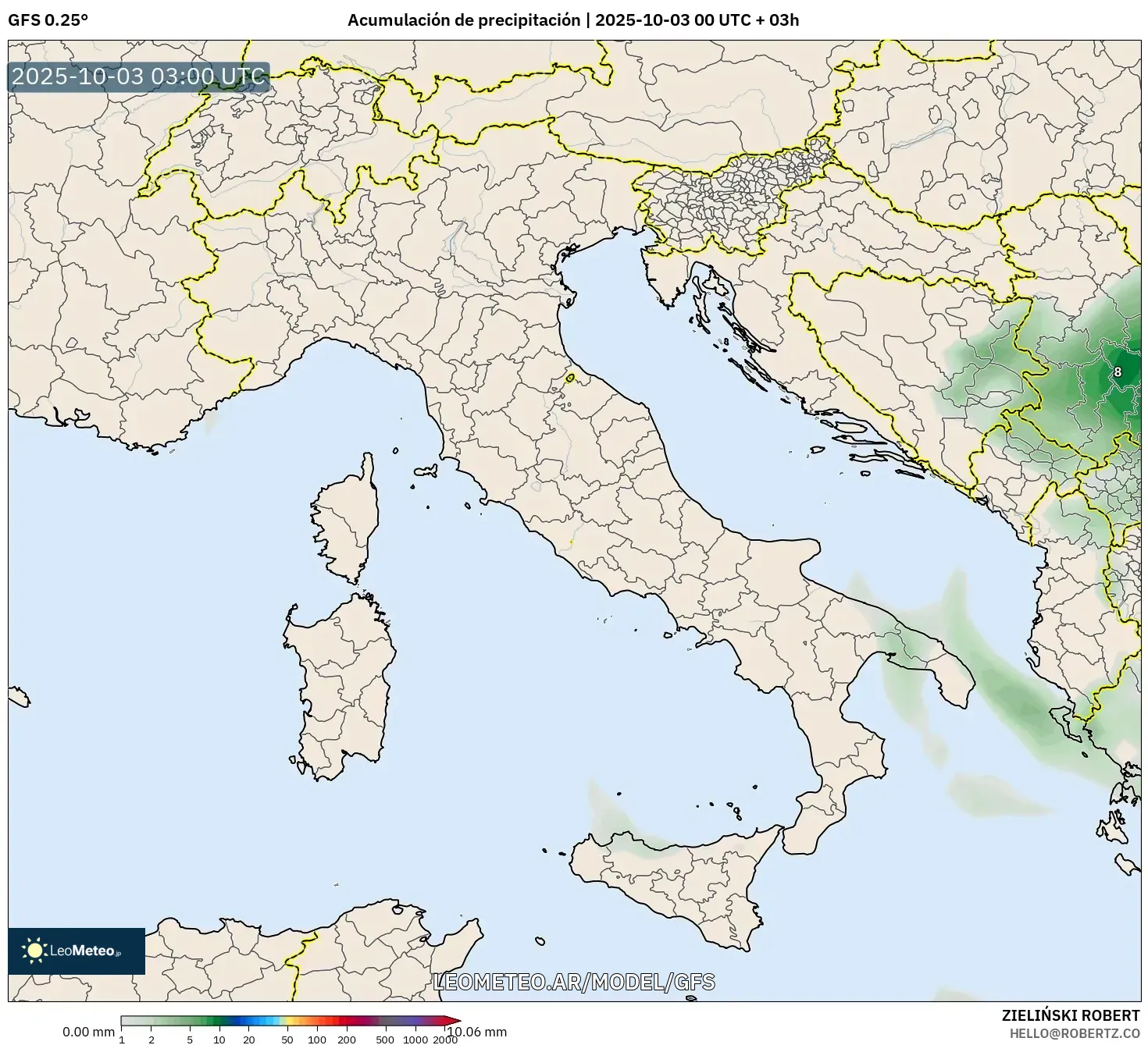GFS model - Italia, Acumulación de precipitación