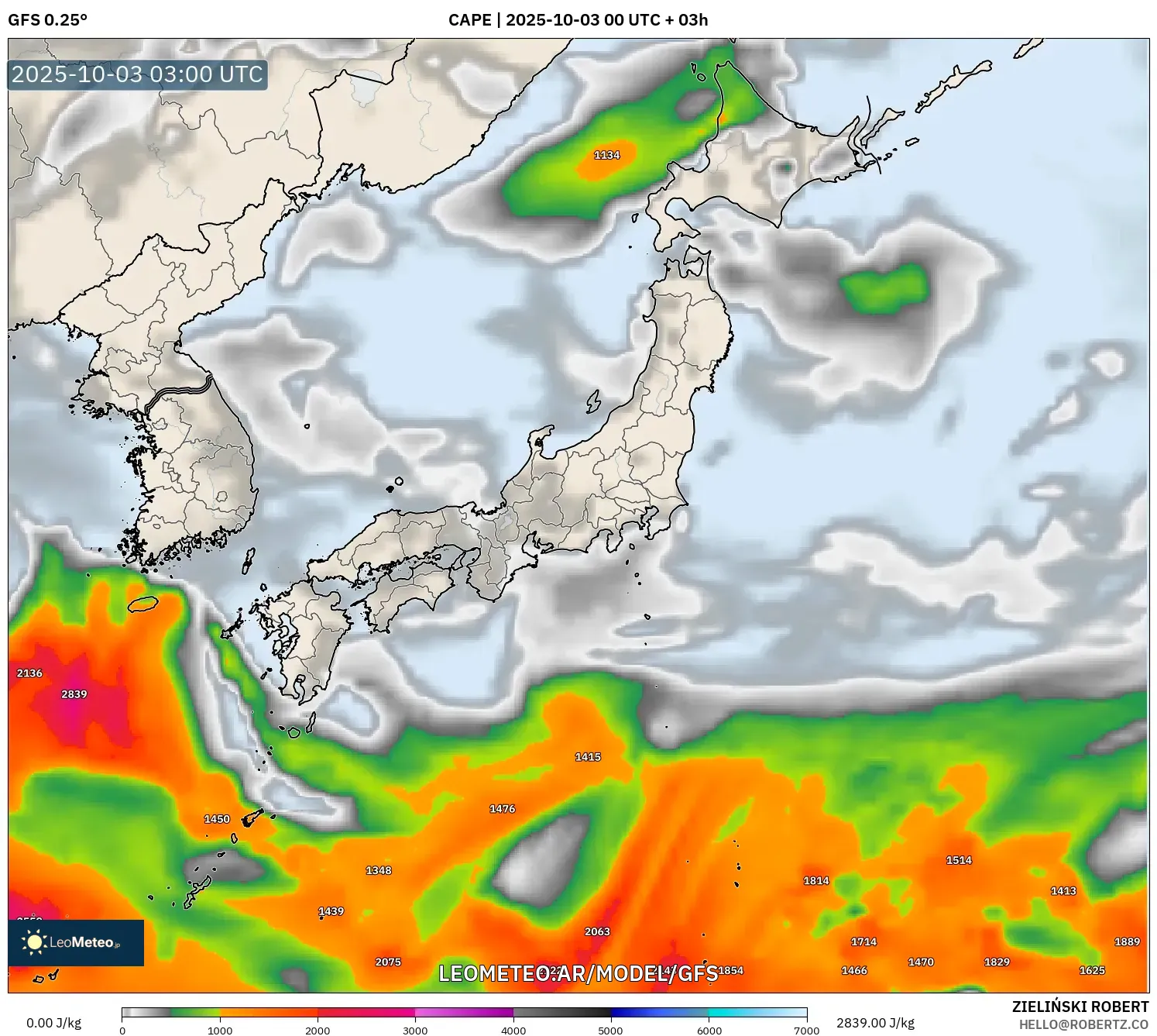 GFS model - Japón, CAPE
