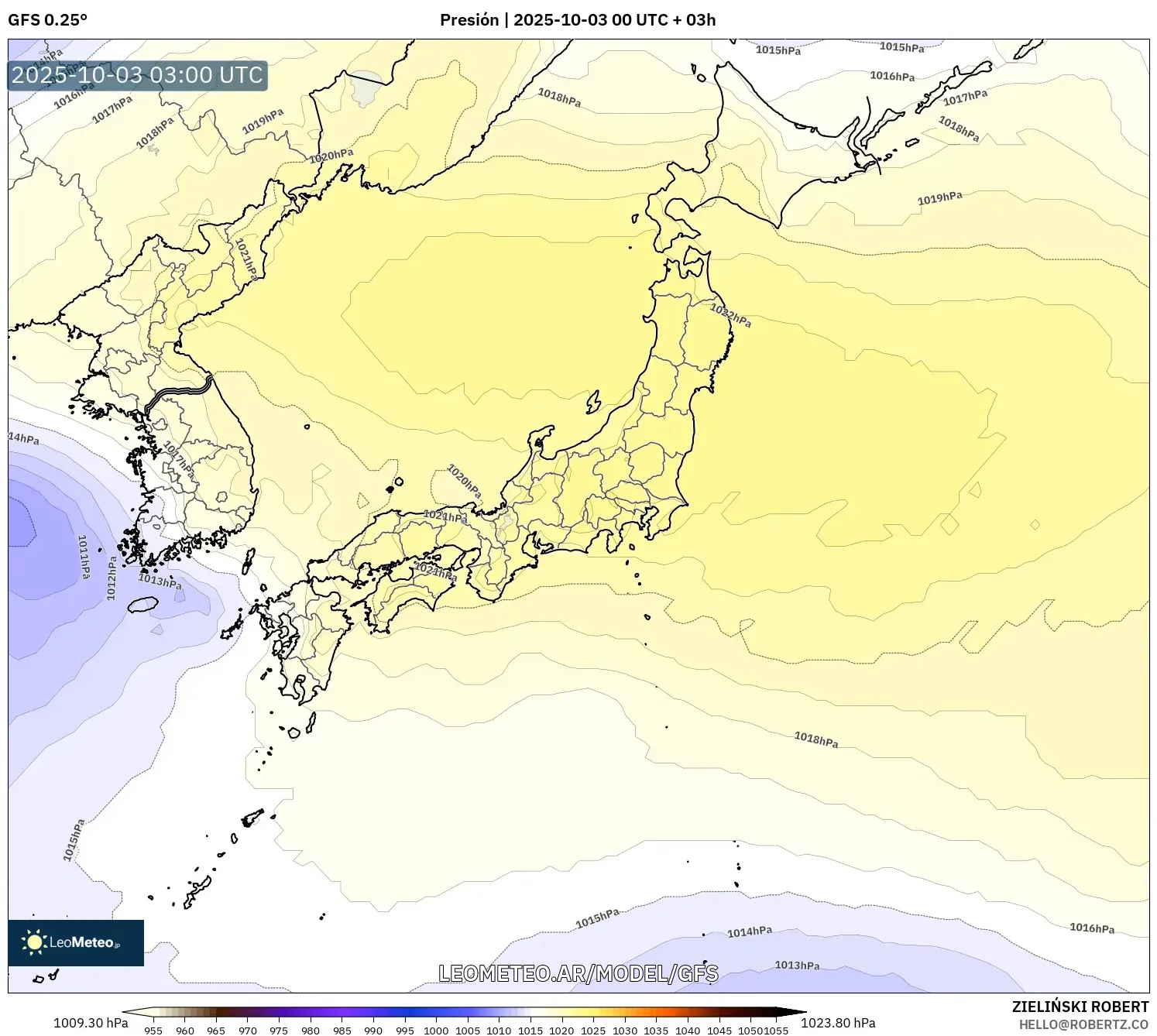 GFS model - Japón, Presión