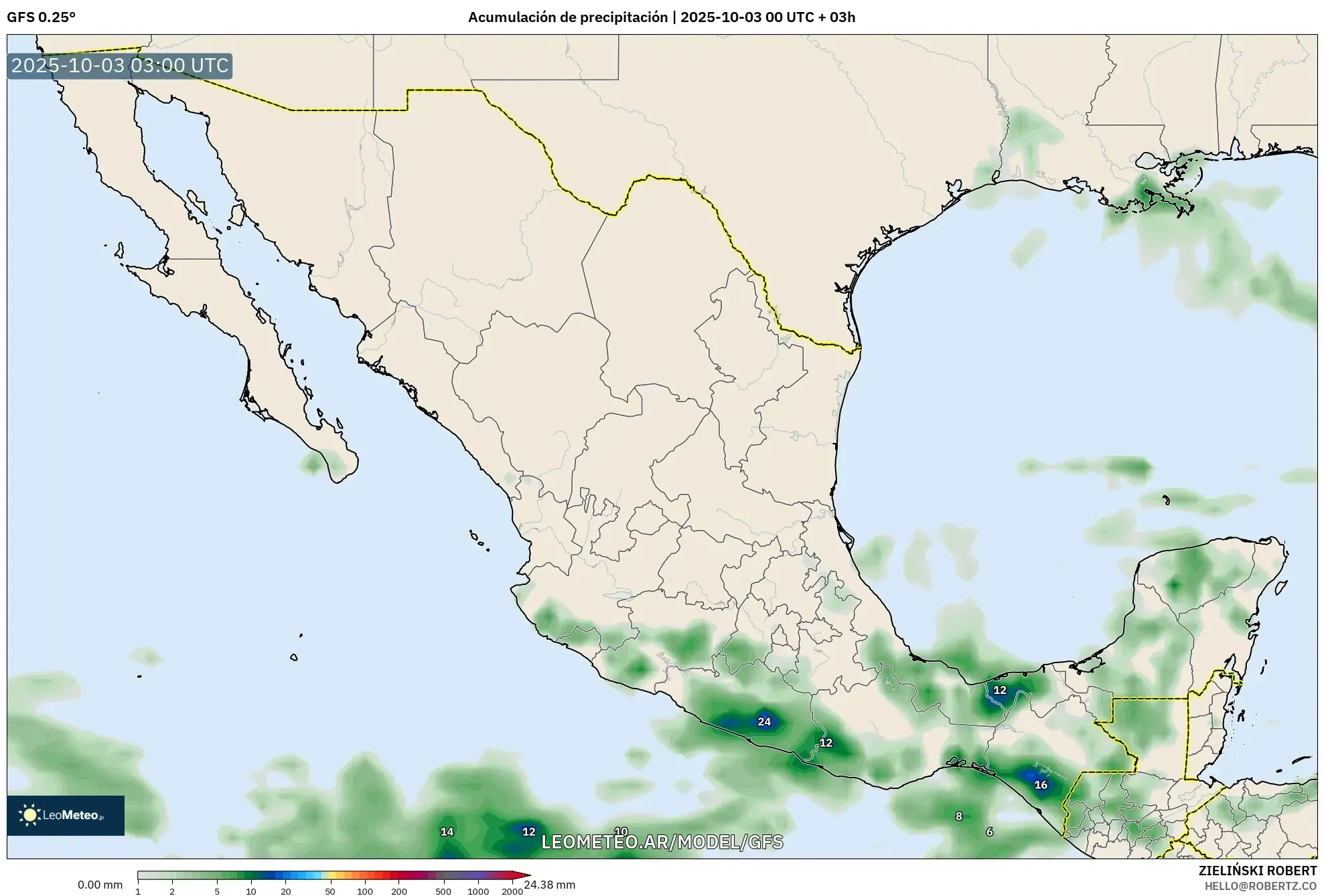 GFS model - México, Acumulación de precipitación
