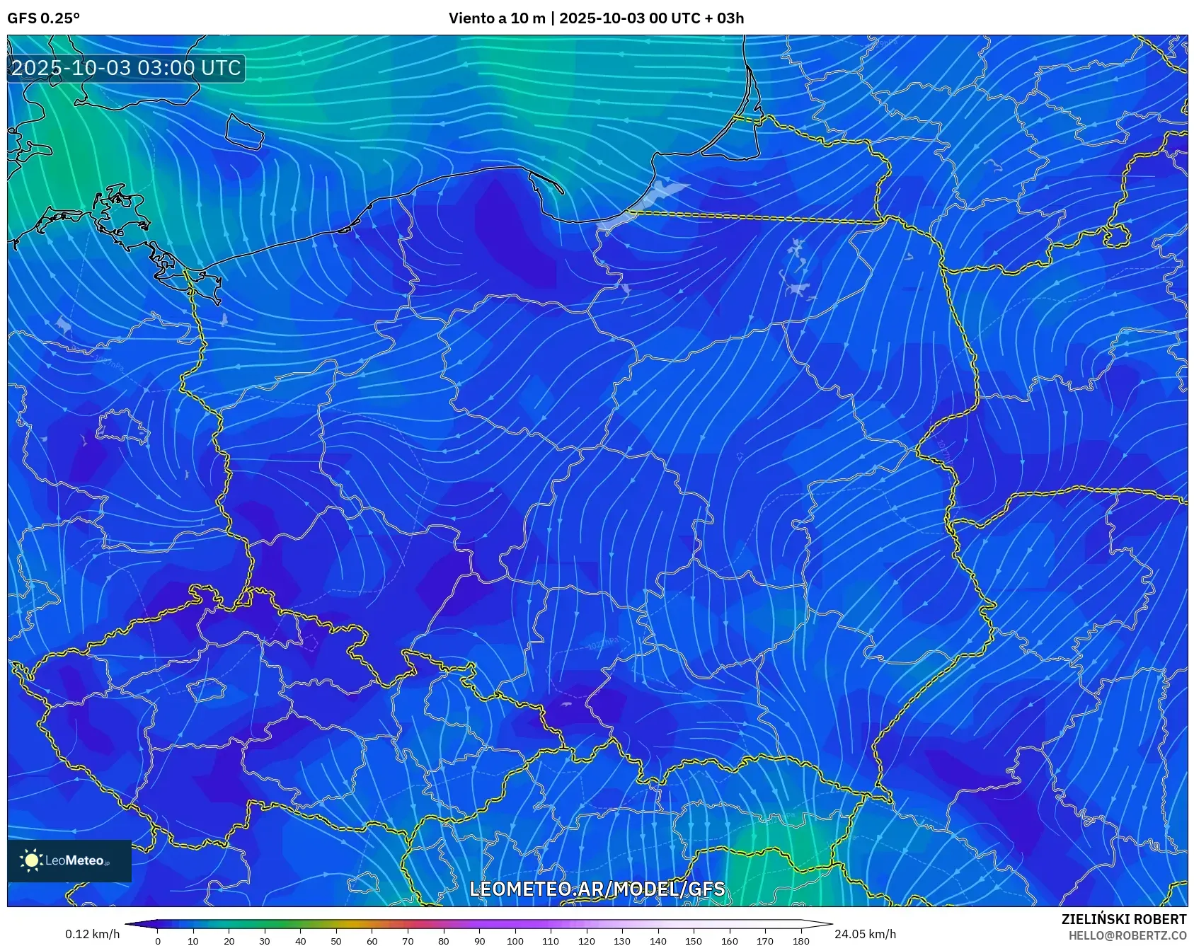 GFS model - Polonia, Viento a 10 m