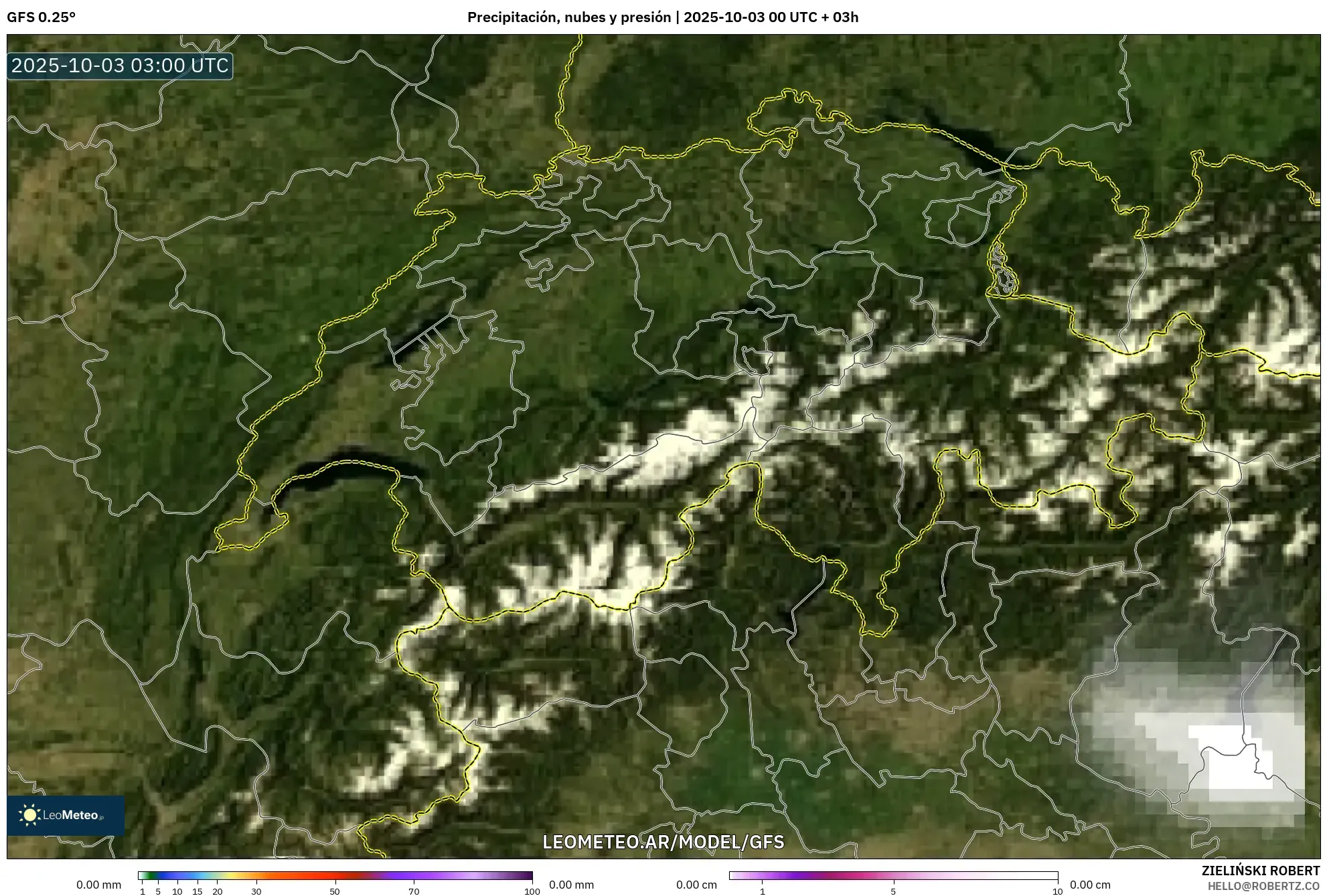 GFS model - Suiza, Precipitación, nubes y presión
