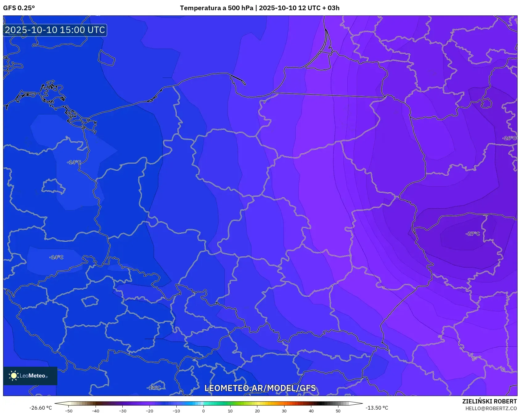 GFS model - Polonia, Temperatura a 500 hPa GFS model - Polonia, Temperatura a 500 hPa