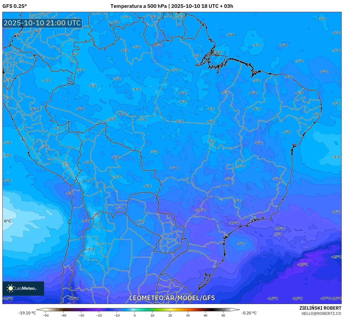 GFS model - Brasil, Temperatura a 500 hPa GFS model - Brasil, Temperatura a 500 hPa