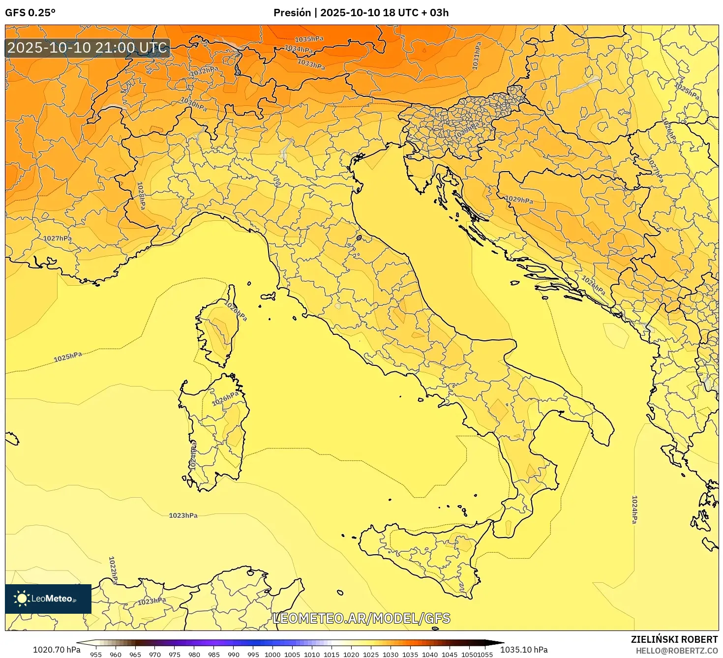 GFS model - Italia, Presión GFS model - Italia, Presión