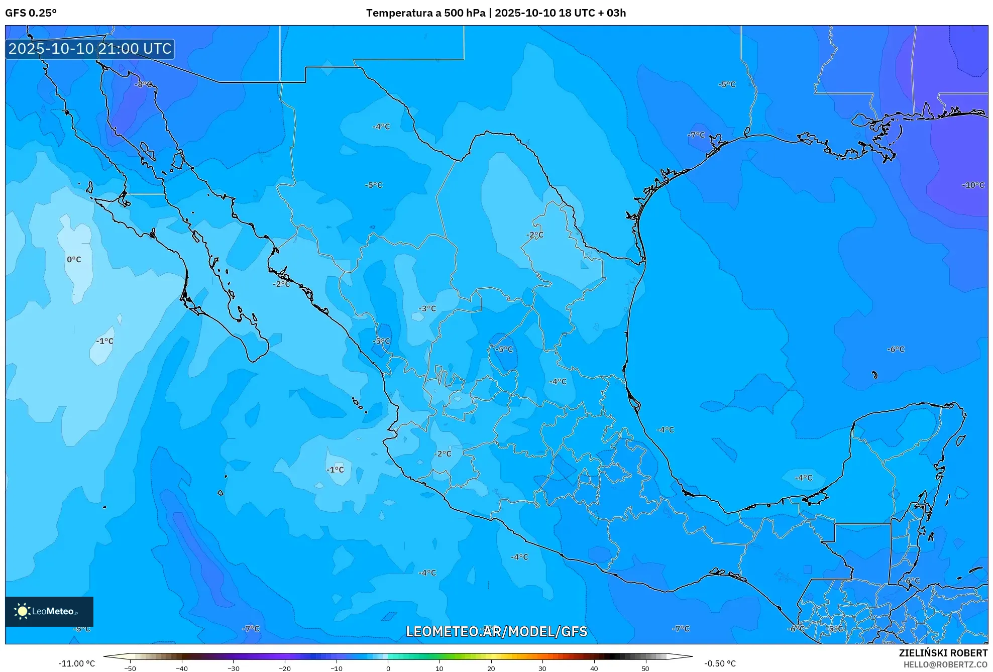GFS model - México, Temperatura a 500 hPa GFS model - México, Temperatura a 500 hPa