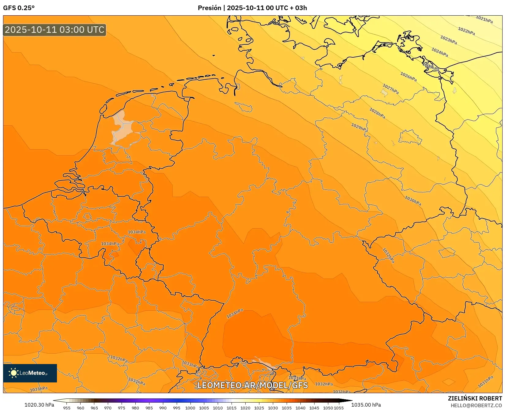 GFS model - Alemania, Presión GFS model - Alemania, Presión