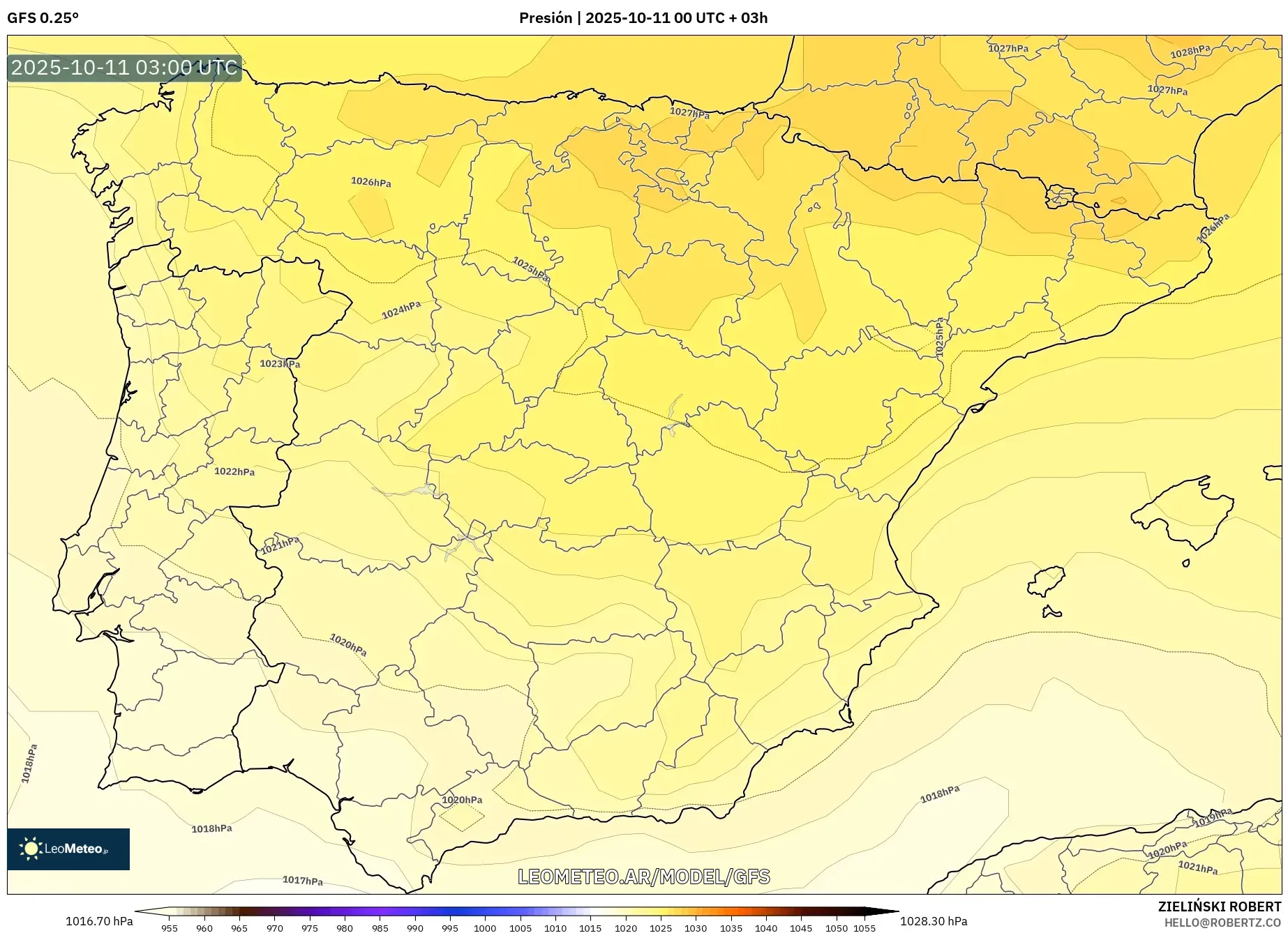 GFS model - España, Presión GFS model - España, Presión