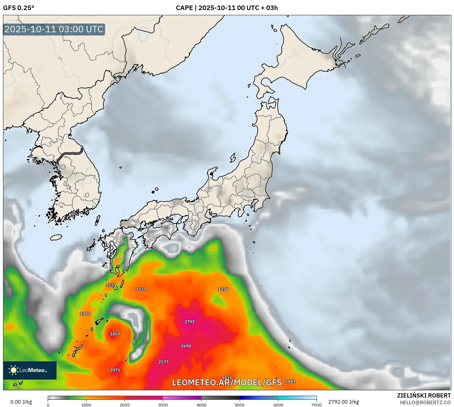 GFS model - Japón, CAPE GFS model - Japón, CAPE