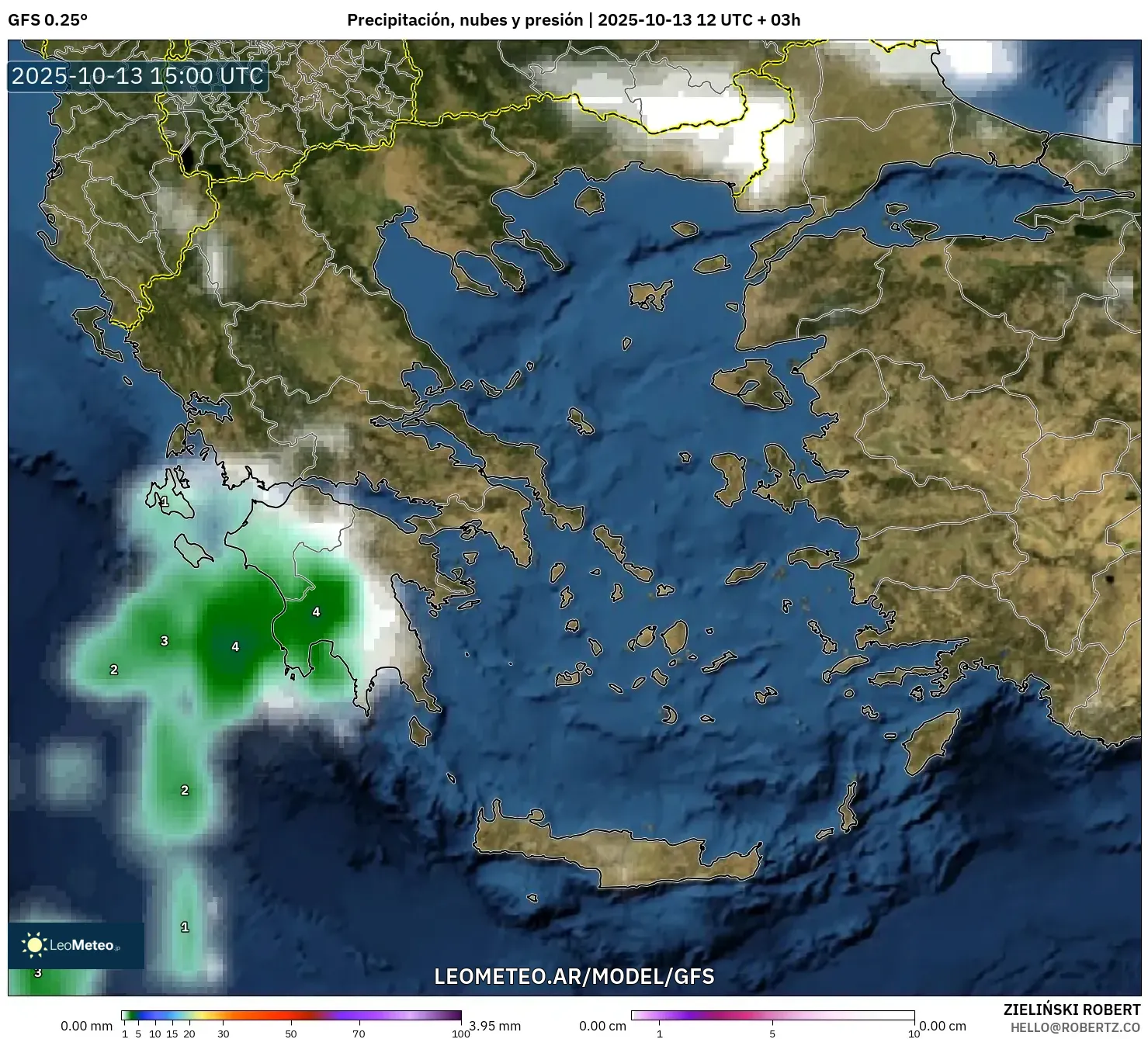 GFS model - Grecia, Precipitación, nubes y presión GFS model - Grecia, Precipitación, nubes y presión