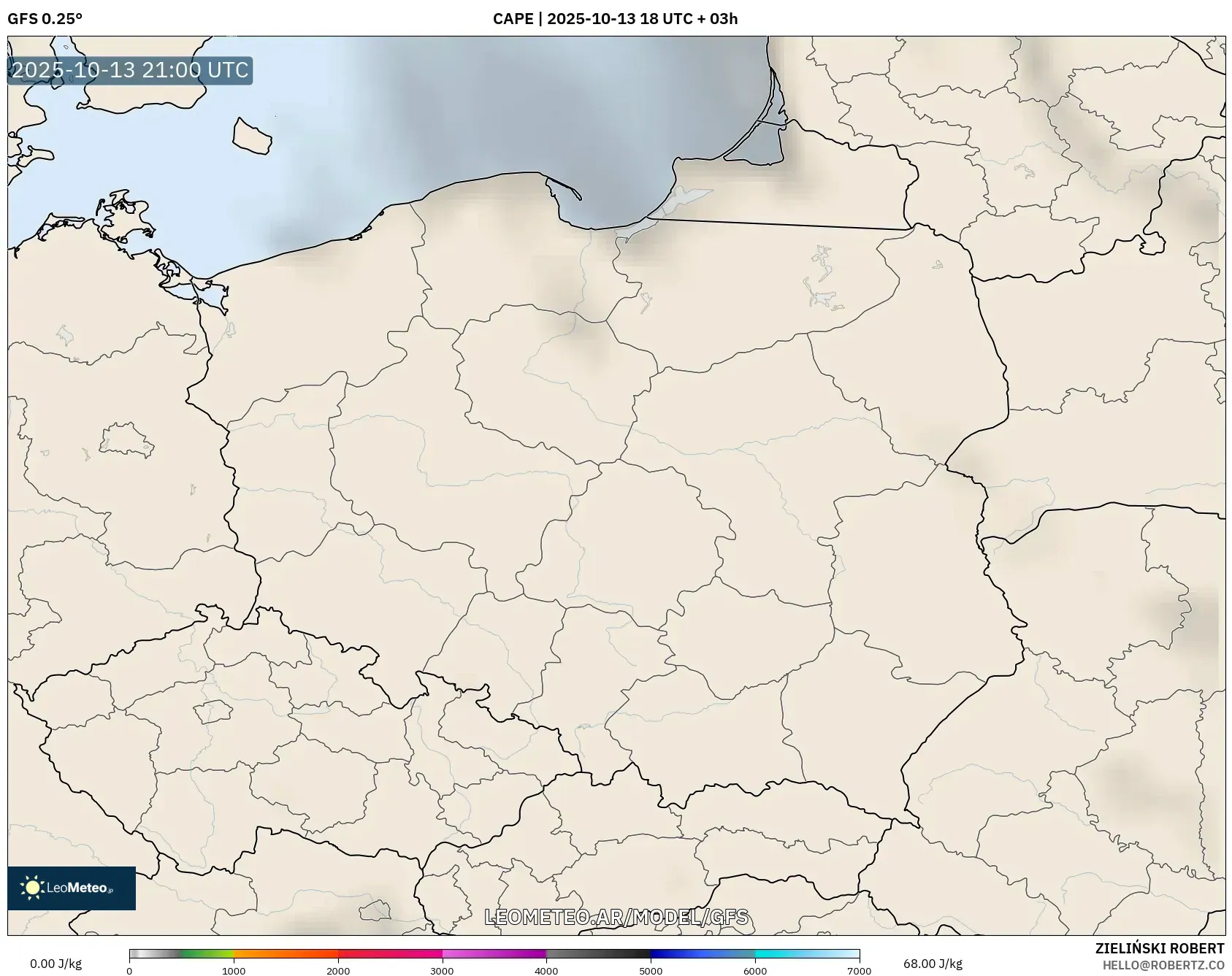 GFS model - Polonia, CAPE GFS model - Polonia, CAPE