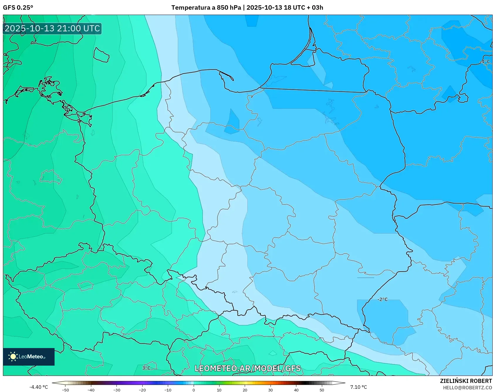 GFS model - Polonia, Temperatura a 850 hPa GFS model - Polonia, Temperatura a 850 hPa