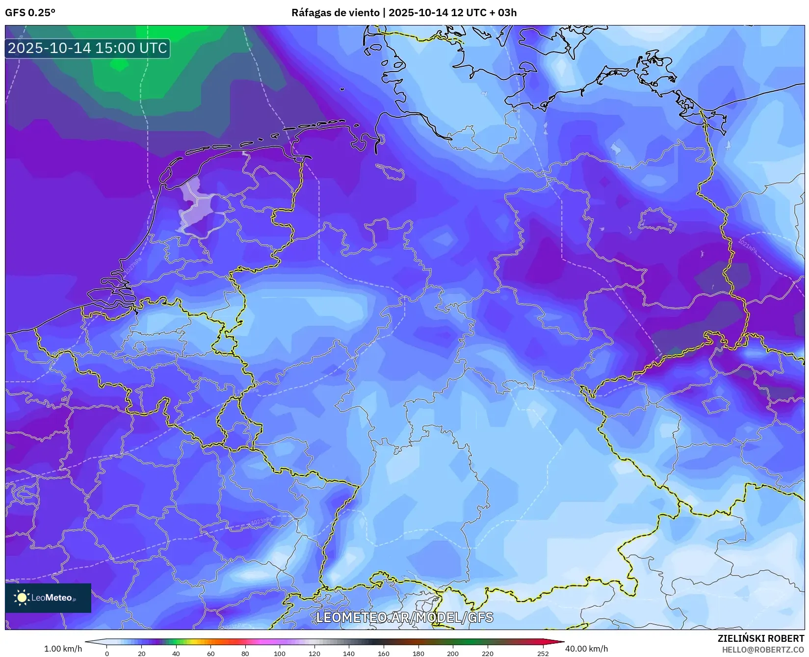GFS model - Alemania, Ráfagas de viento GFS model - Alemania, Ráfagas de viento