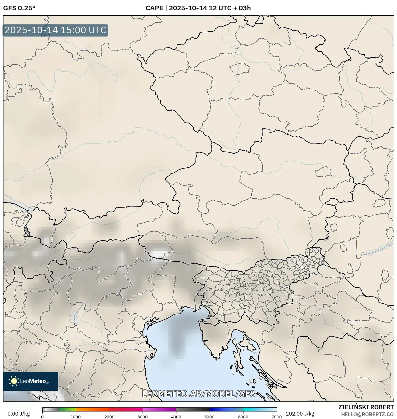 GFS model - Austria, CAPE GFS model - Austria, CAPE