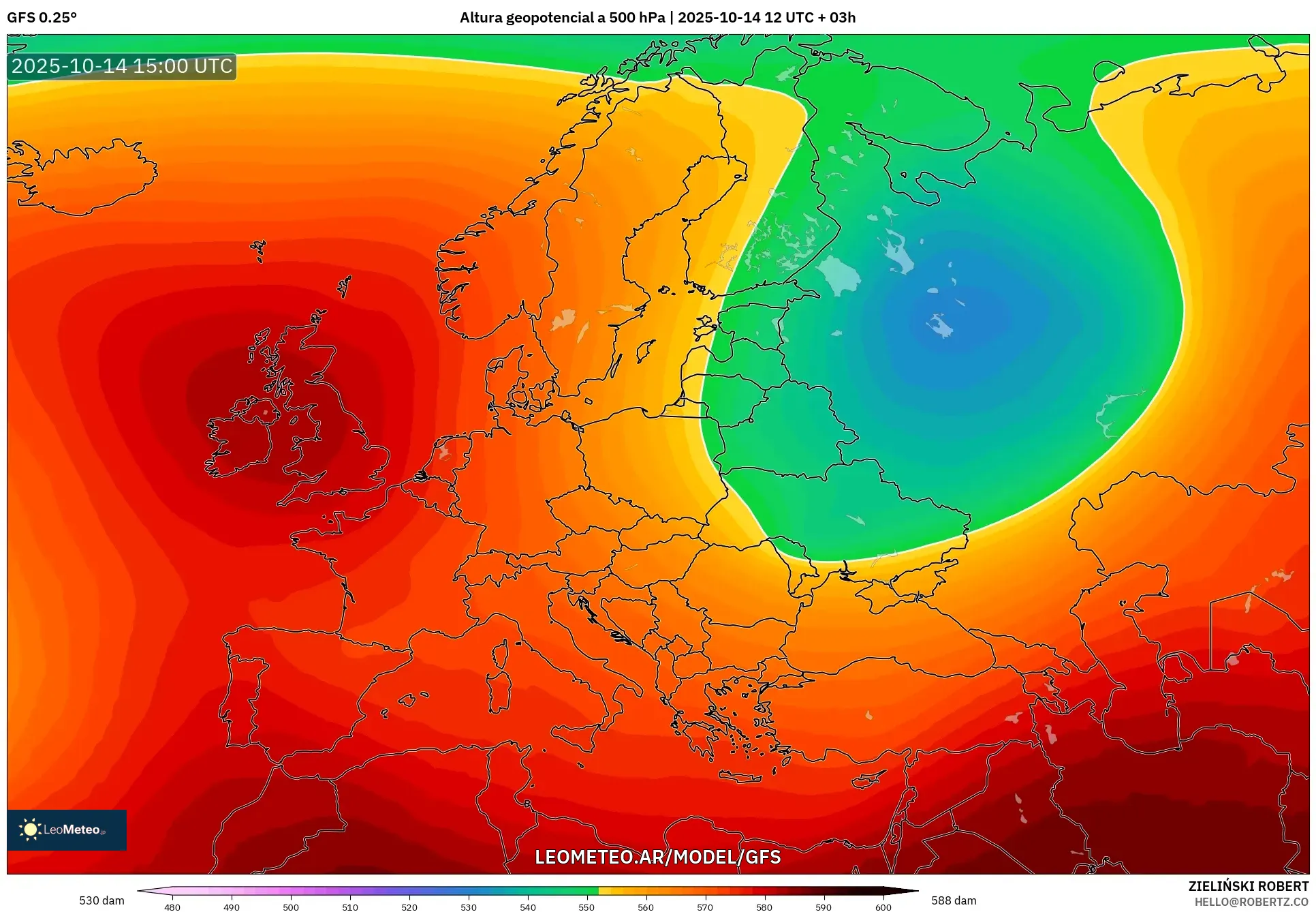 GFS model - Europa, Altura geopotencial a 500 hPa GFS model - Europa, Altura geopotencial a 500 hPa