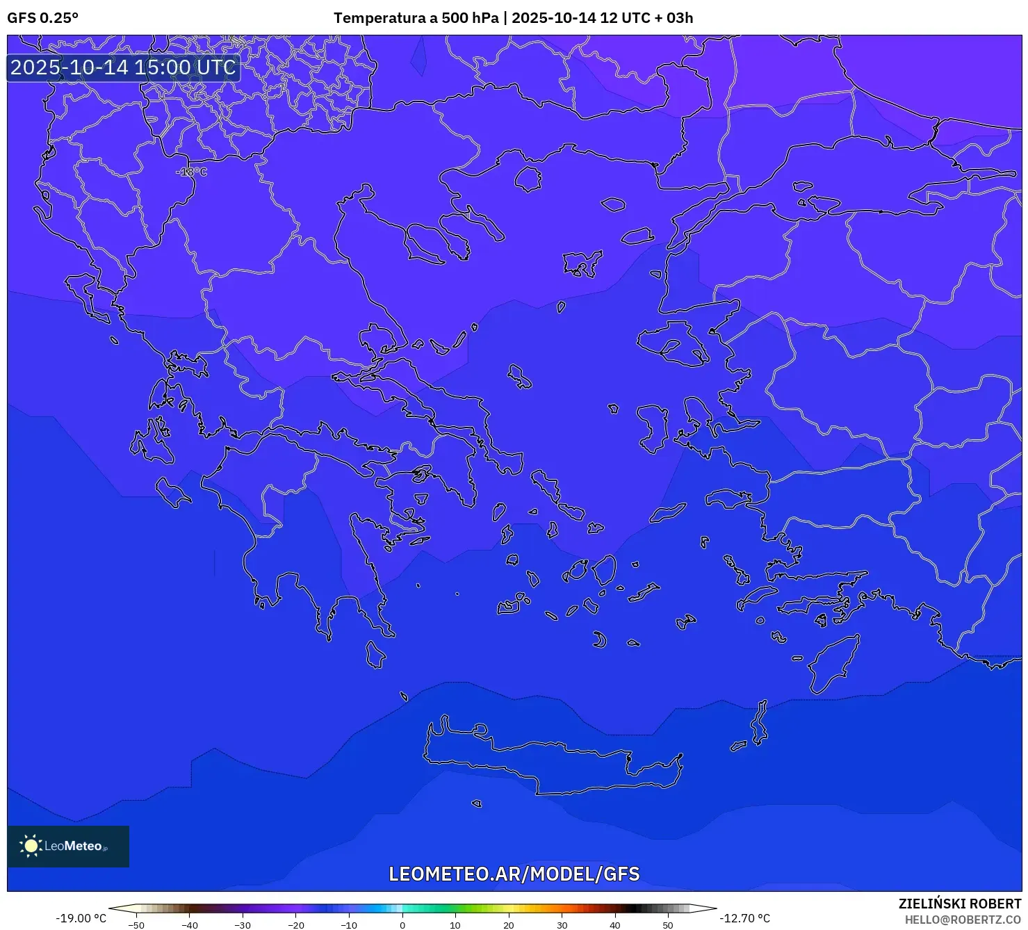 GFS model - Grecia, Temperatura a 500 hPa GFS model - Grecia, Temperatura a 500 hPa