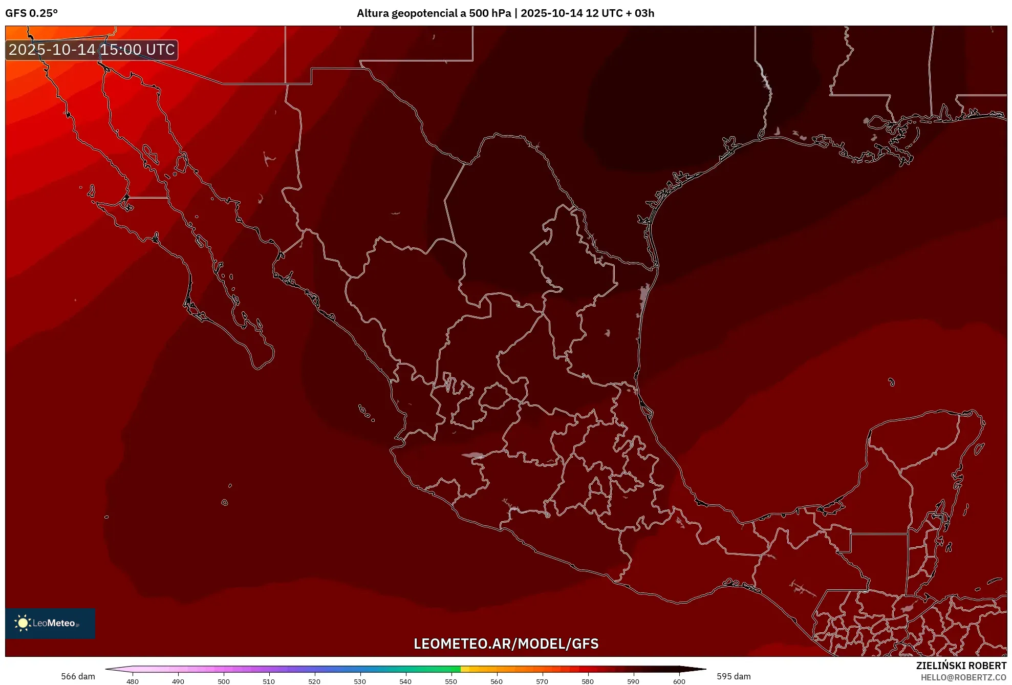 GFS model - México, Altura geopotencial a 500 hPa GFS model - México, Altura geopotencial a 500 hPa