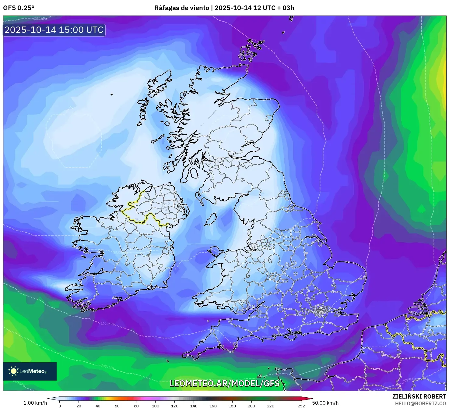 GFS model - Reino Unido, Ráfagas de viento GFS model - Reino Unido, Ráfagas de viento