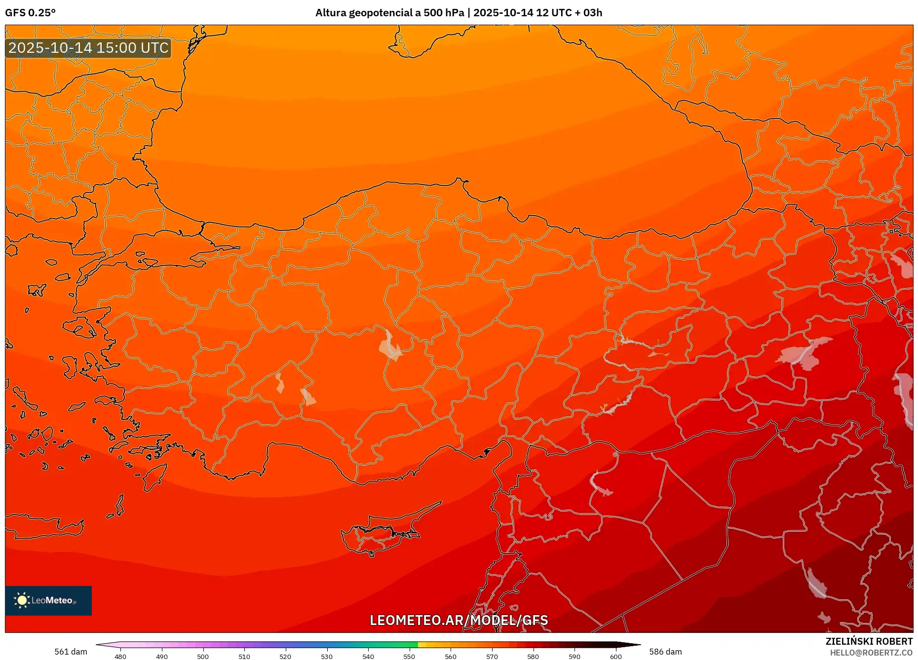GFS model - Turquía, Altura geopotencial a 500 hPa GFS model - Turquía, Altura geopotencial a 500 hPa