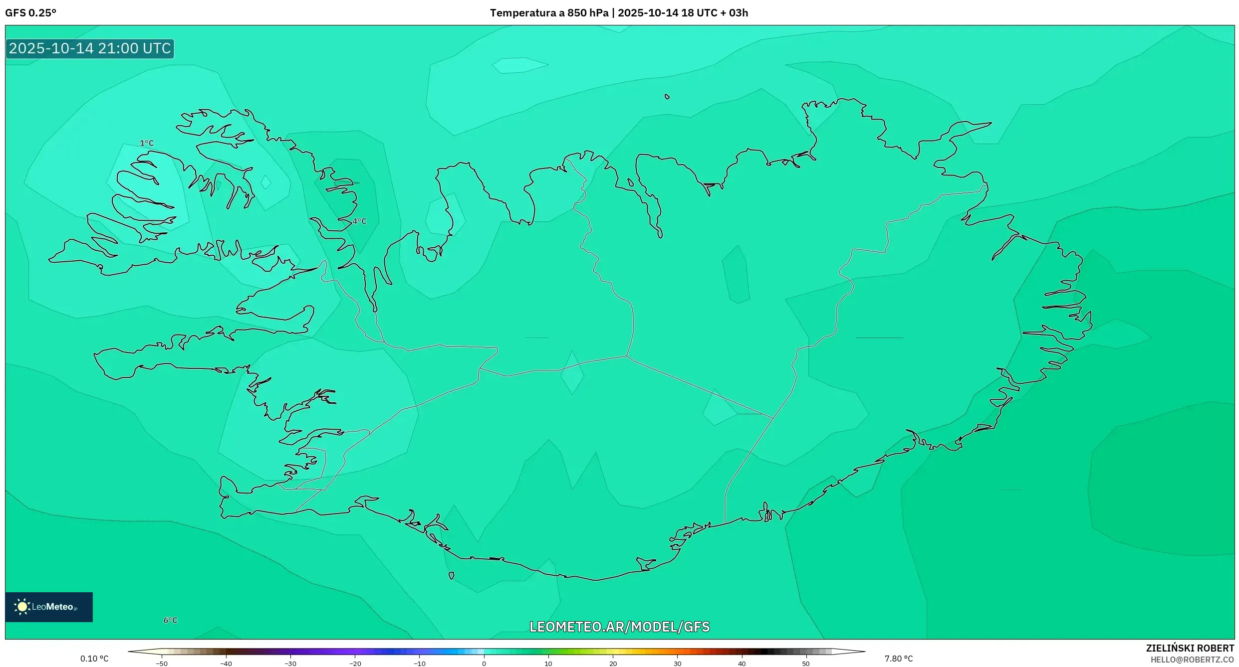 GFS model - Islandia, Temperatura a 850 hPa GFS model - Islandia, Temperatura a 850 hPa